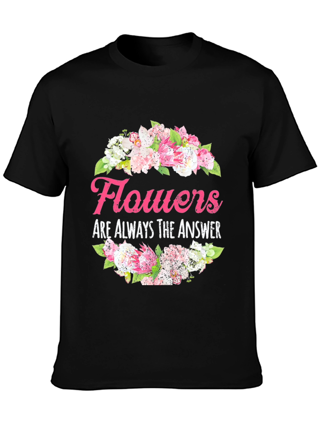 Black Floral Answer T-Shirt - Stylish Graphic Tee view 3