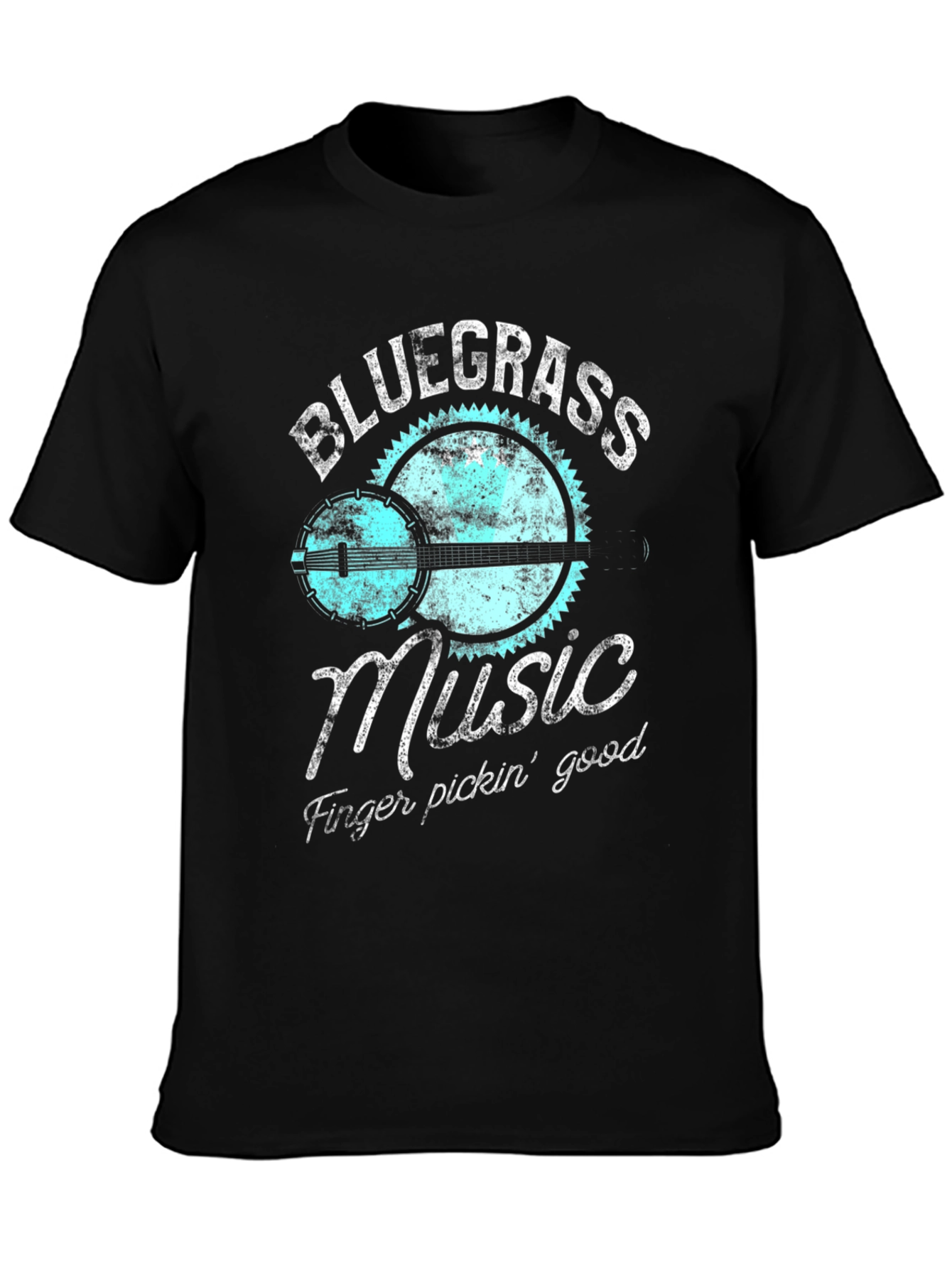 Black Bluegrass Music T-Shirt Banjo Guitar Graphic Tee view 3