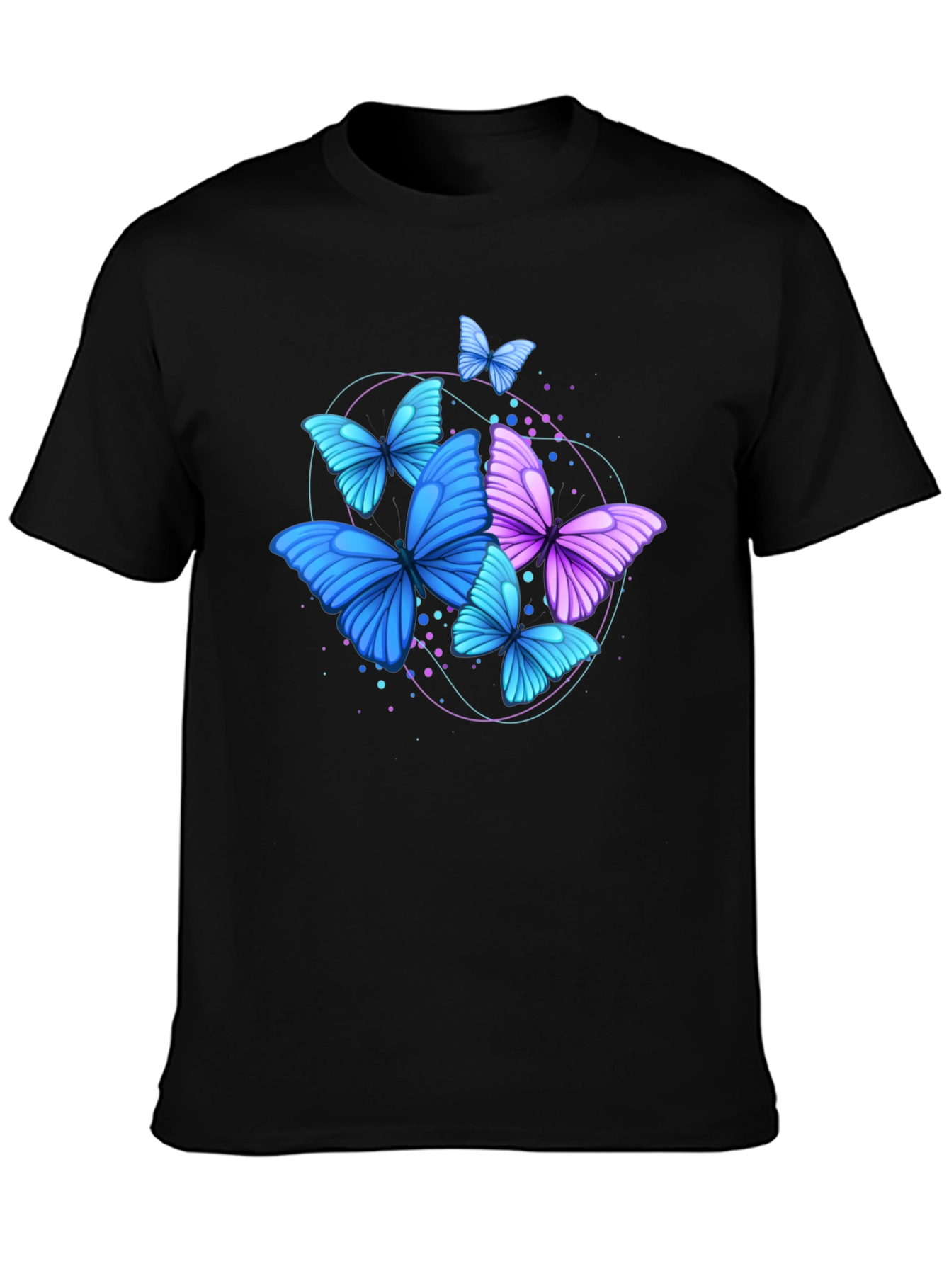 Black Butterfly Graphic Print Crew Neck Men's T-Shirt view 3