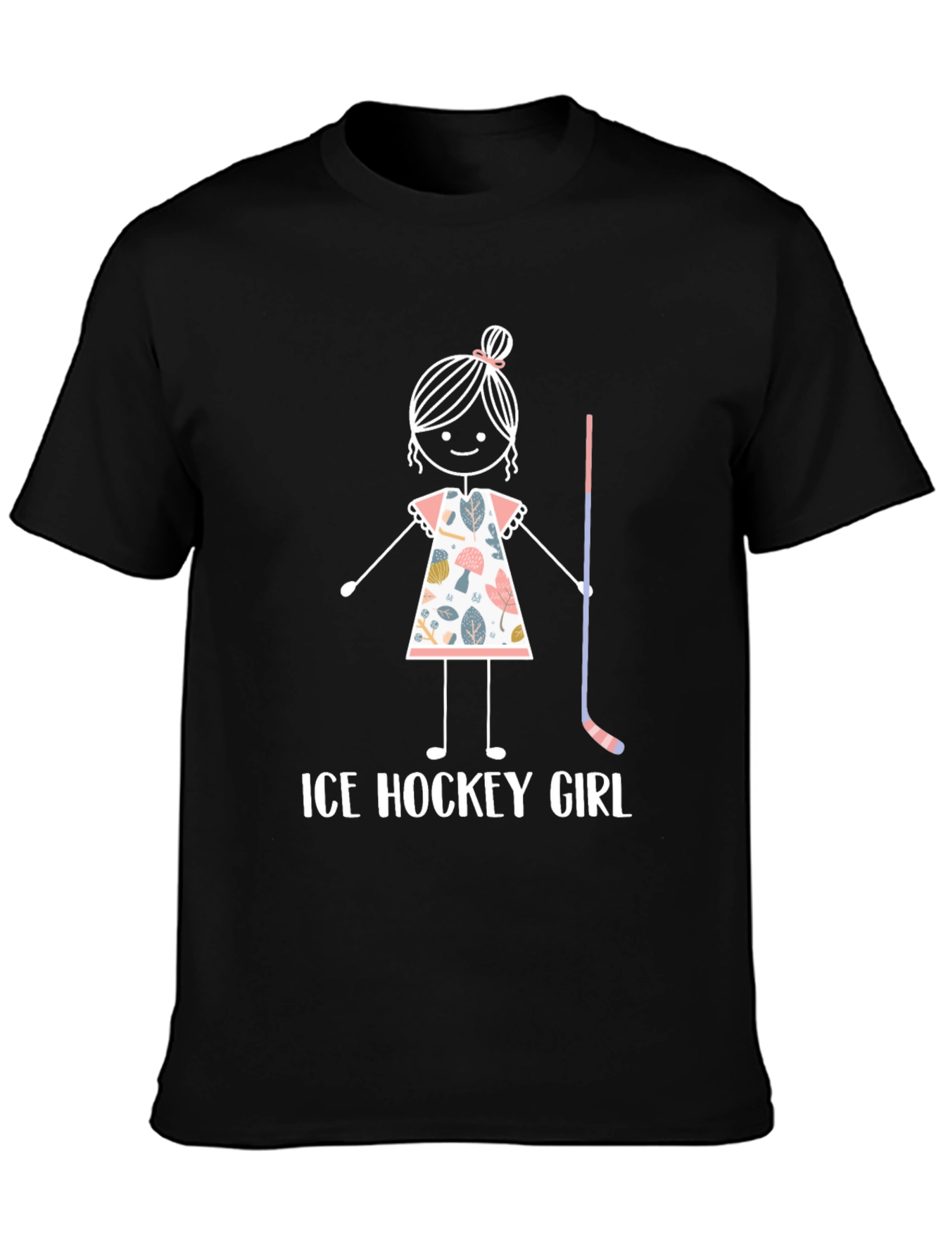 Black Ice Hockey Girl T-Shirt - Cute Stick Figure Design view 3