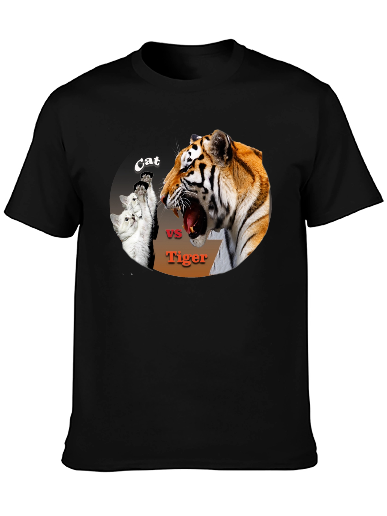 Black Cat vs. Tiger Black T-Shirt view 3