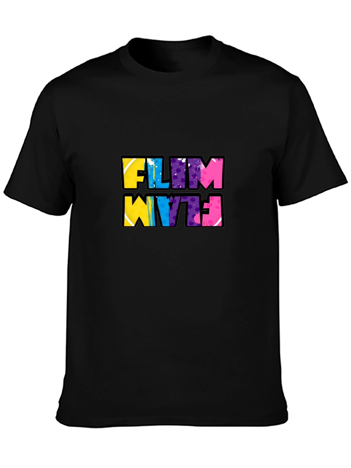 Black Funky Flim Flam Graphic Tee - Black Cotton T-Shirt view 3