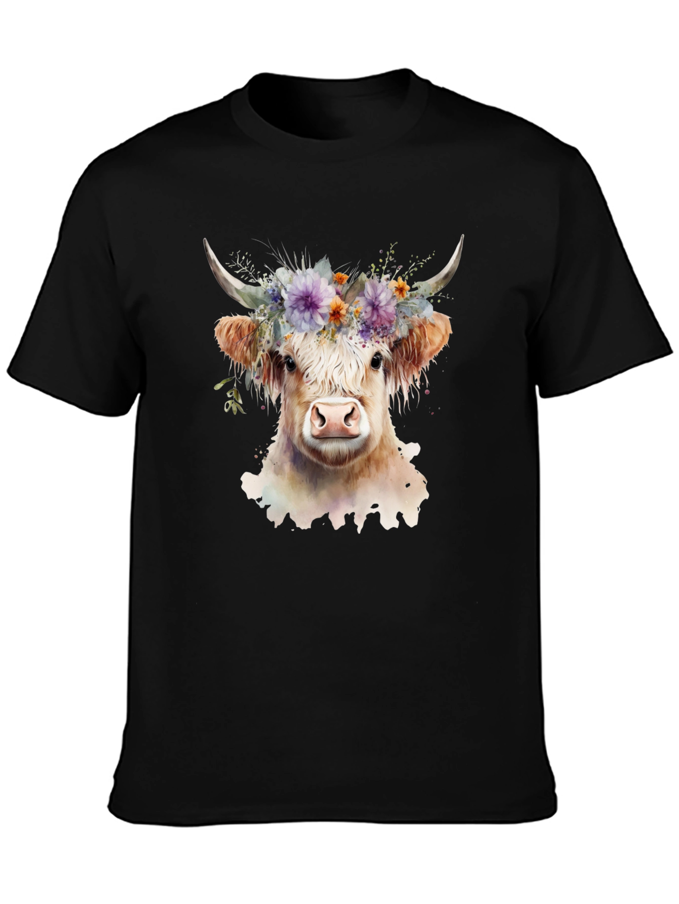 Black Floral Cow Graphic Tee - Unisex Soft Cotton view 3