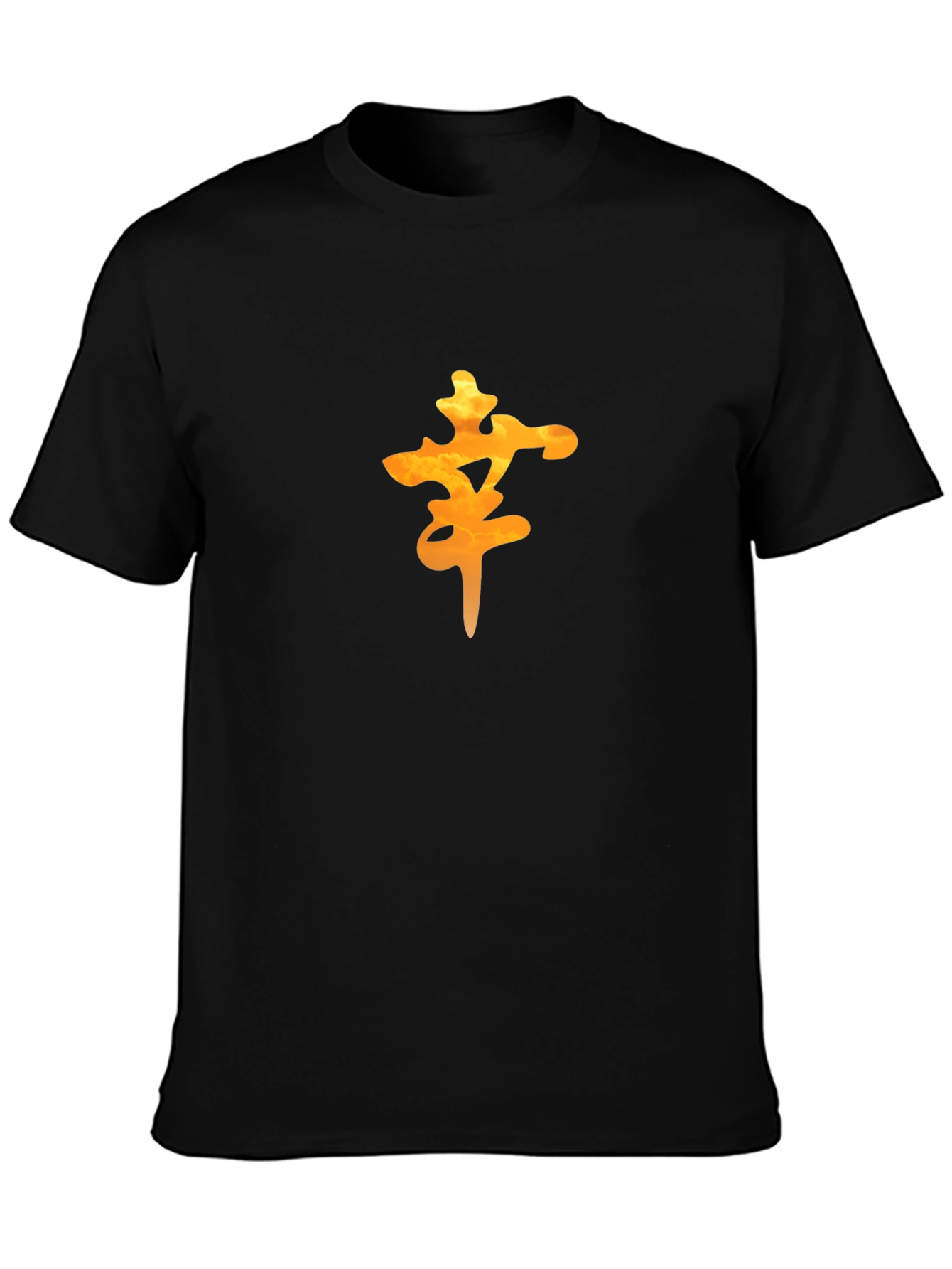 Black Men's Black Tee with Orange Lucky Symbol view 3