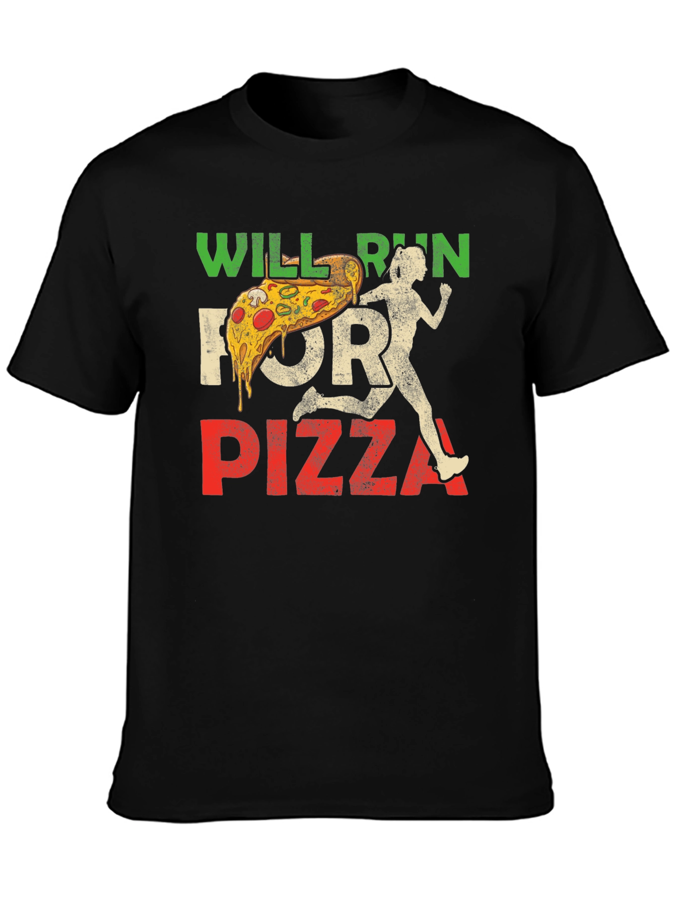 Black Will Run For Pizza Graphic T-Shirt view 3