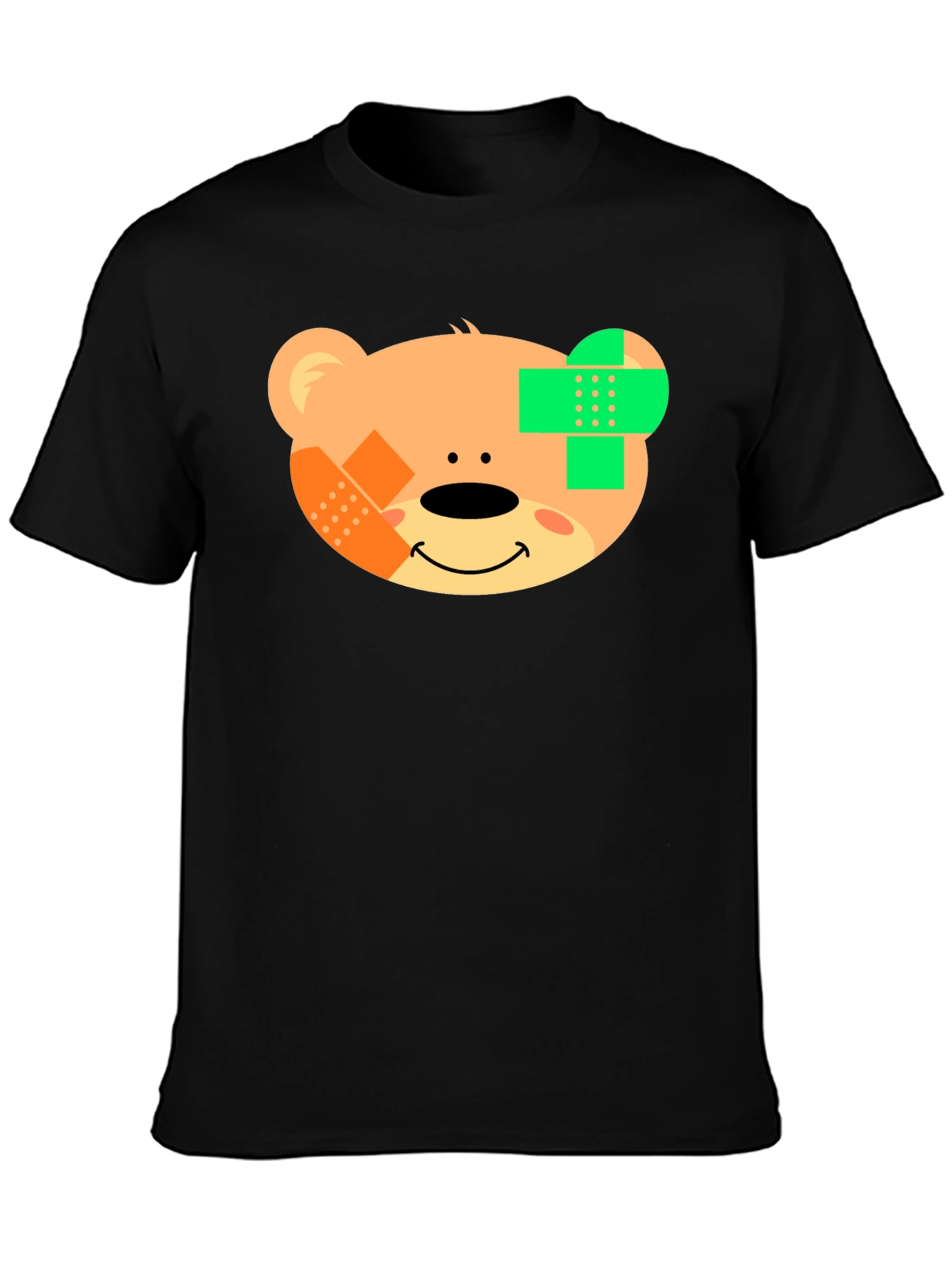Black Cute Teddy Bear Bandage Black T-Shirt view 3