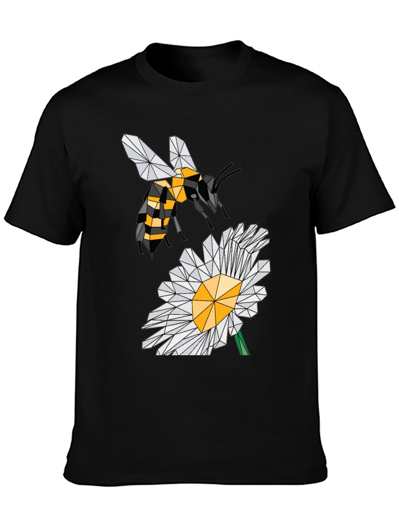 Black Geometric Bee & Daisy Black T-Shirt view 3