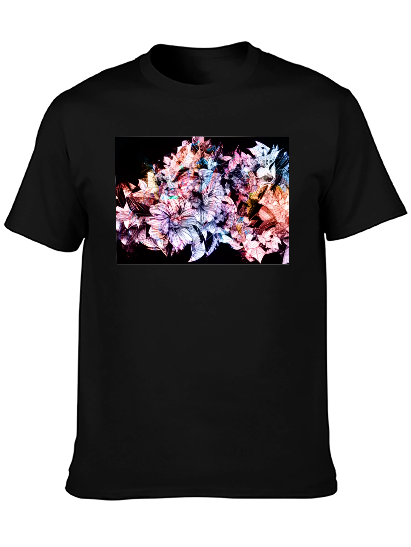 Black Floral Design Black T-Shirt view 3