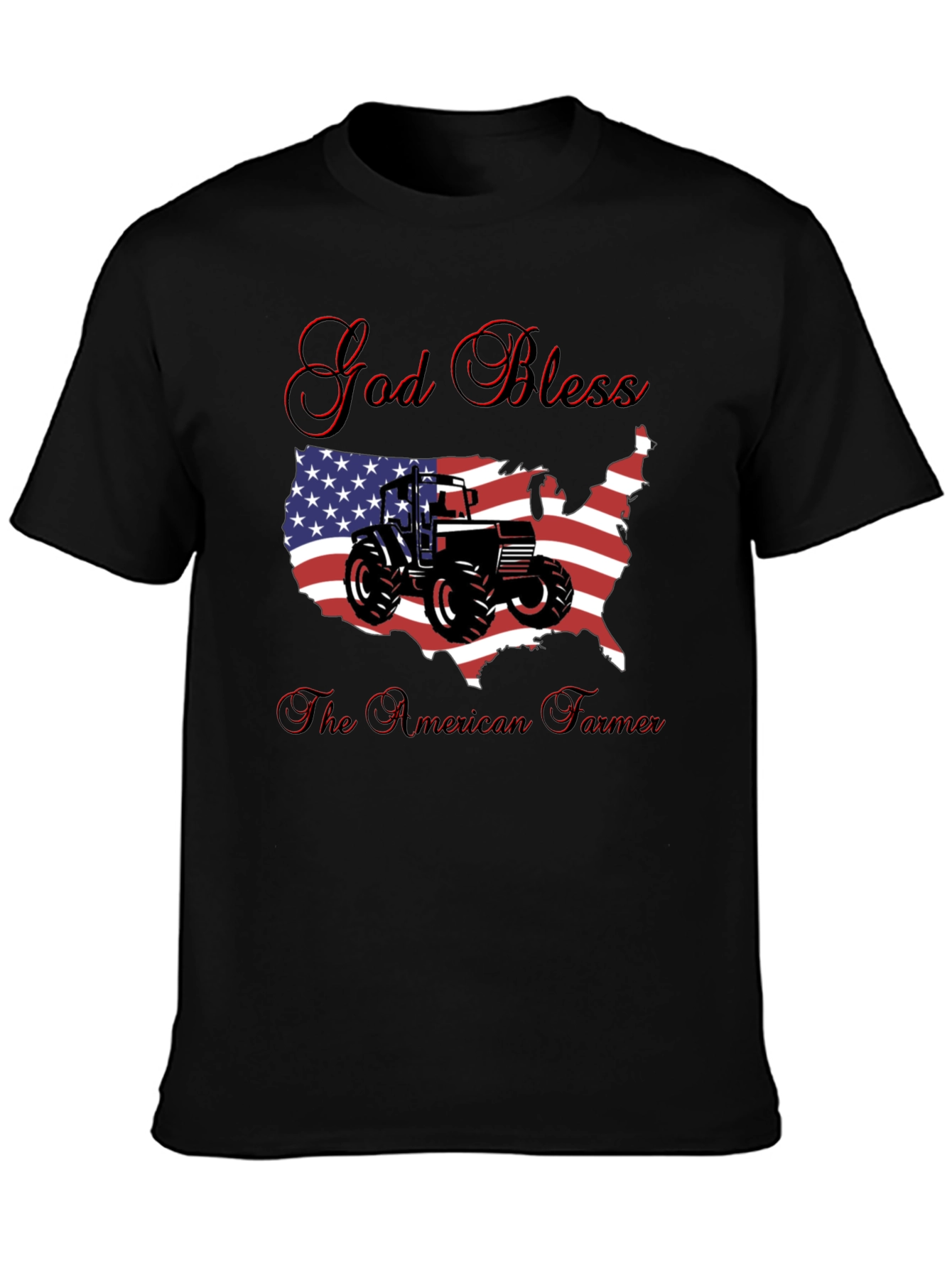God Bless American Farmer Tractor USA Flag T-Shirt - 3