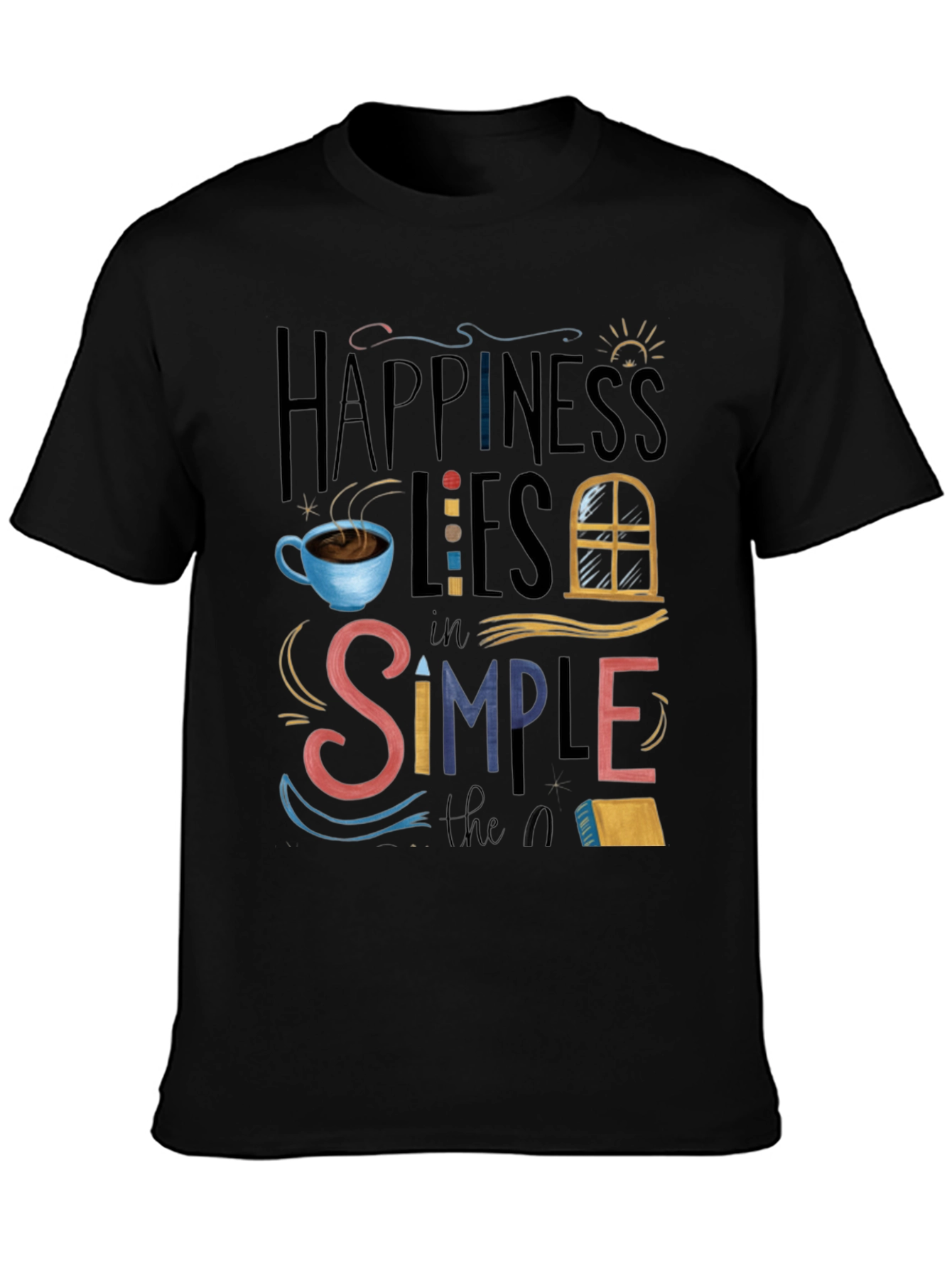 Black Happiness Lies T-Shirt view 3