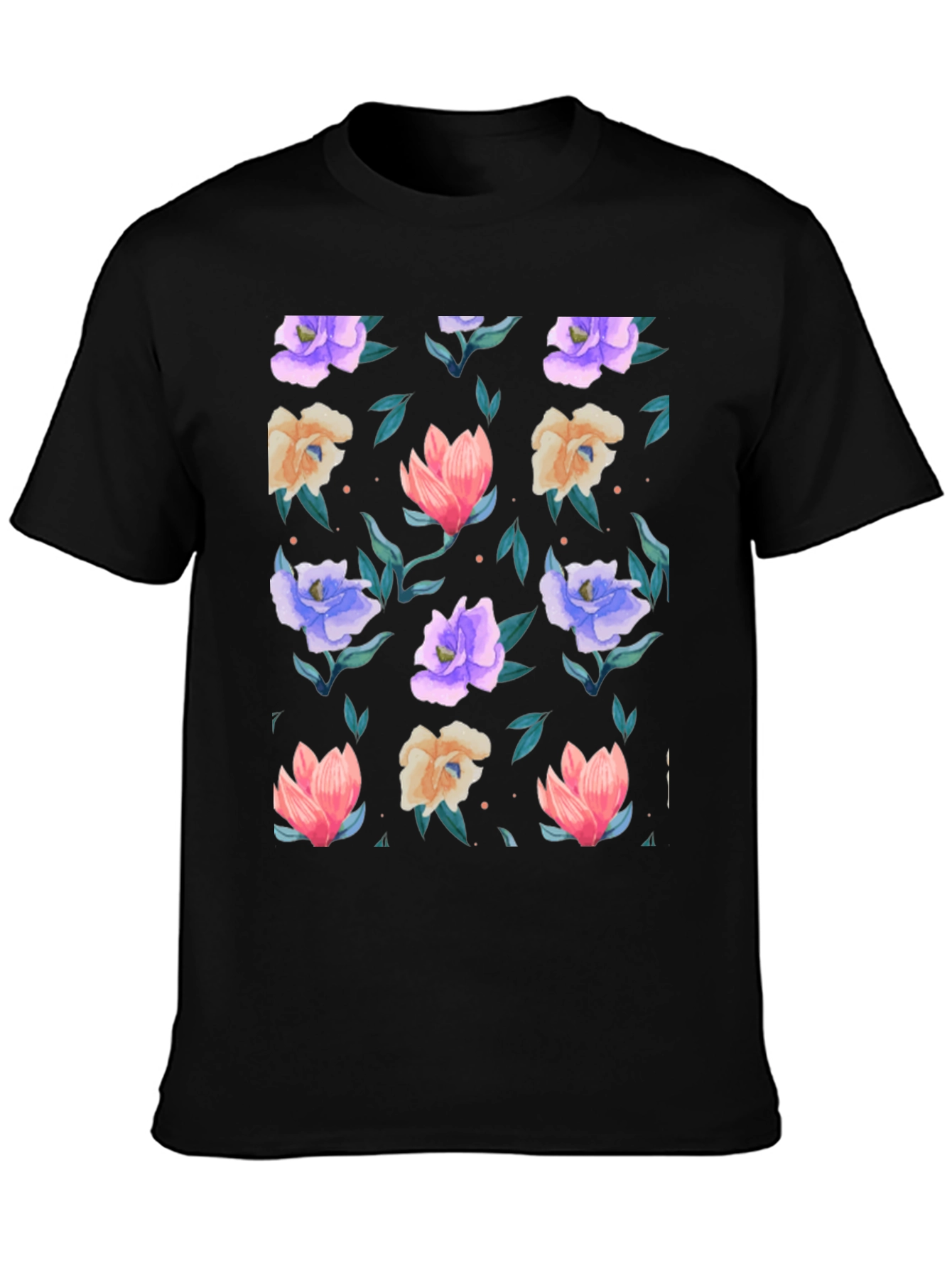 Black Floral Print T-Shirt - Black - Vibrant Blooms view 3