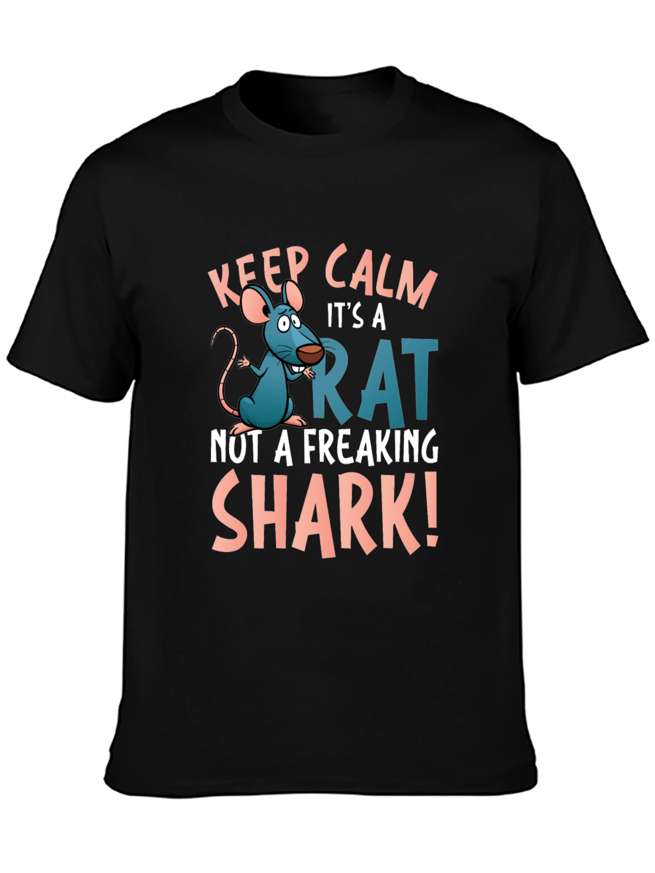 Black Keep Calm Rat T-Shirt: Funny Cartoon Rat Design view 3