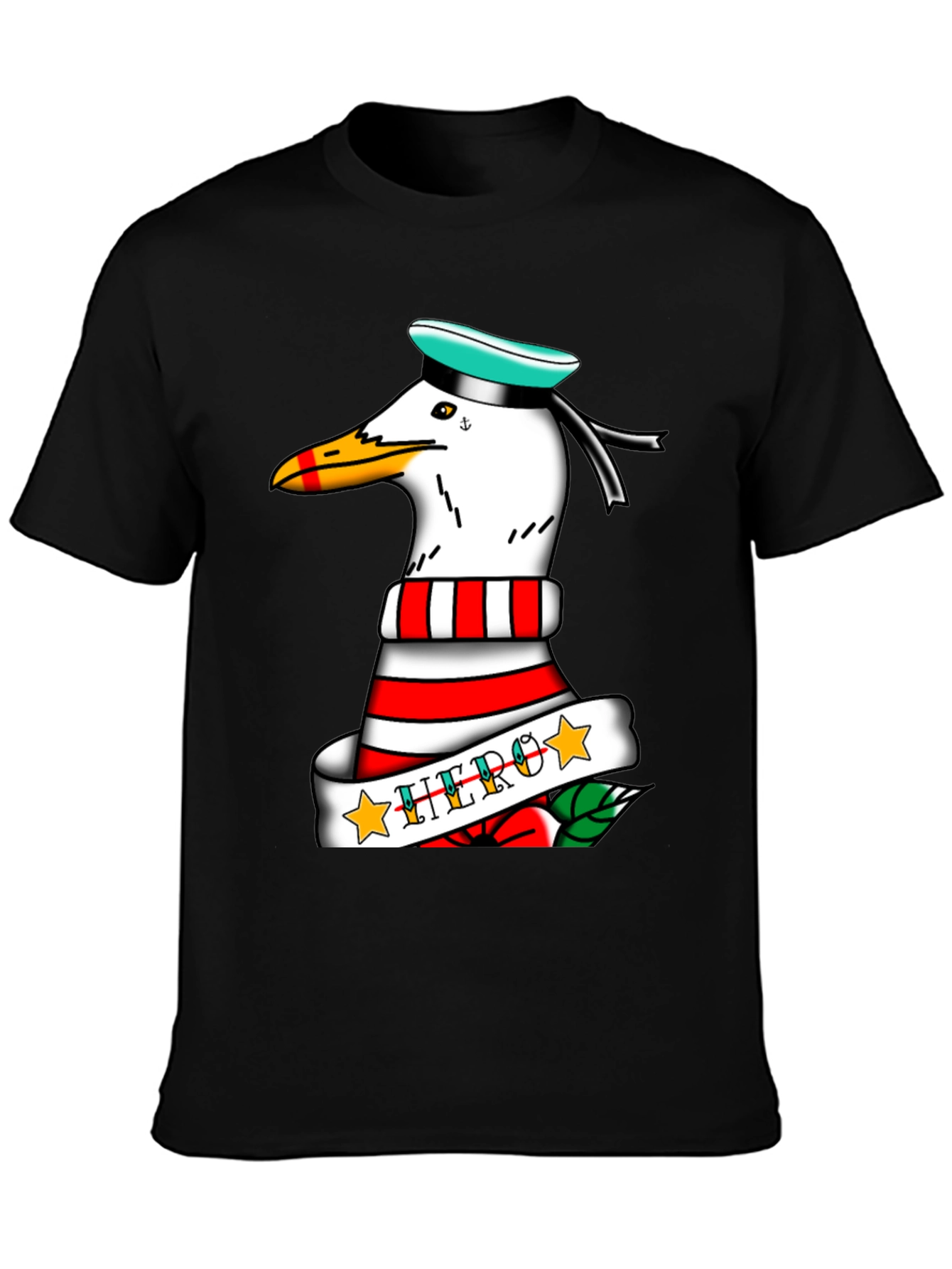 Black Seagull Sailor "Hero" Tattoo Style Graphic Tee - Black view 3