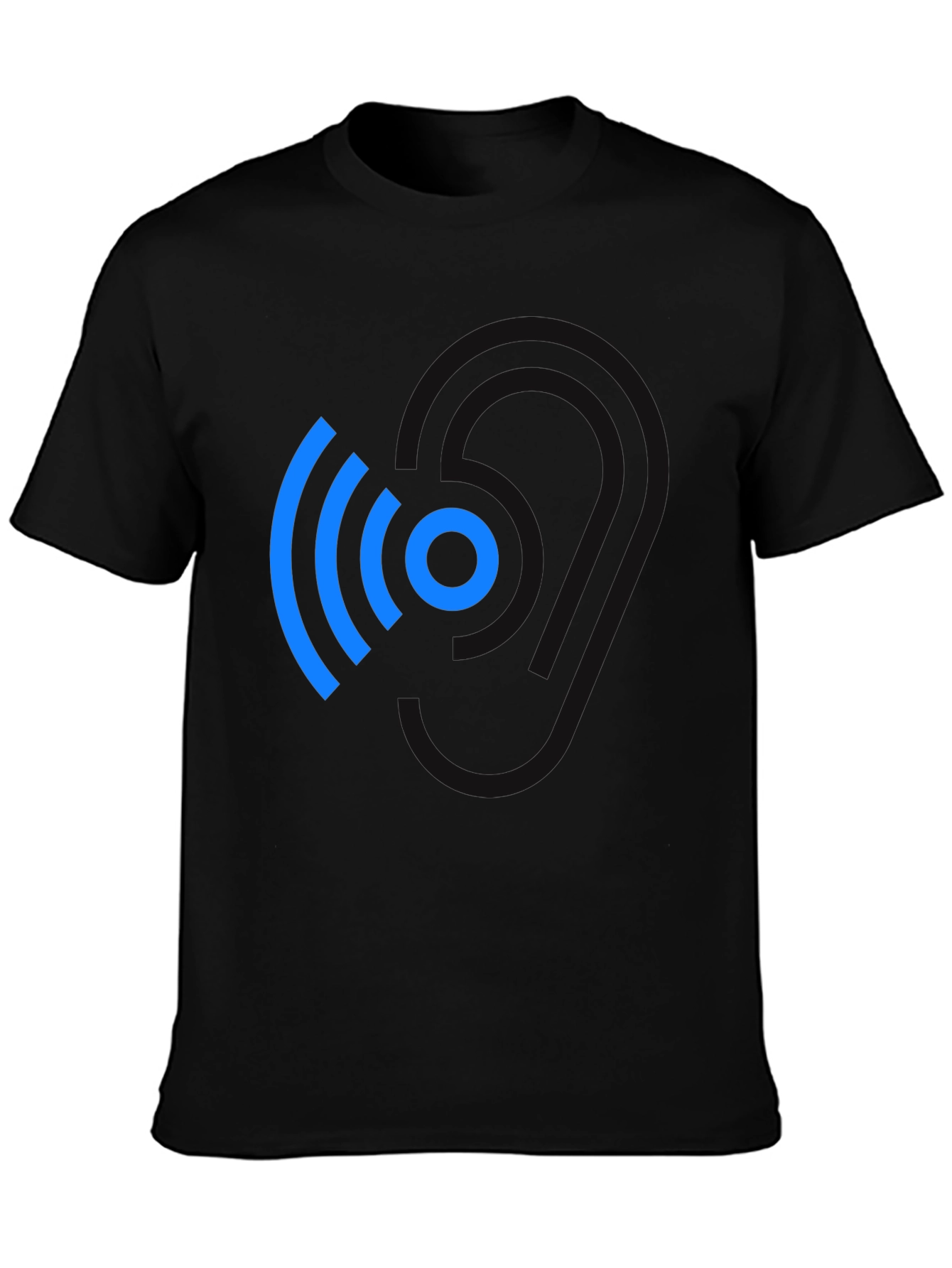 Black Modern Blue Wireless Signal Black T-Shirt view 3