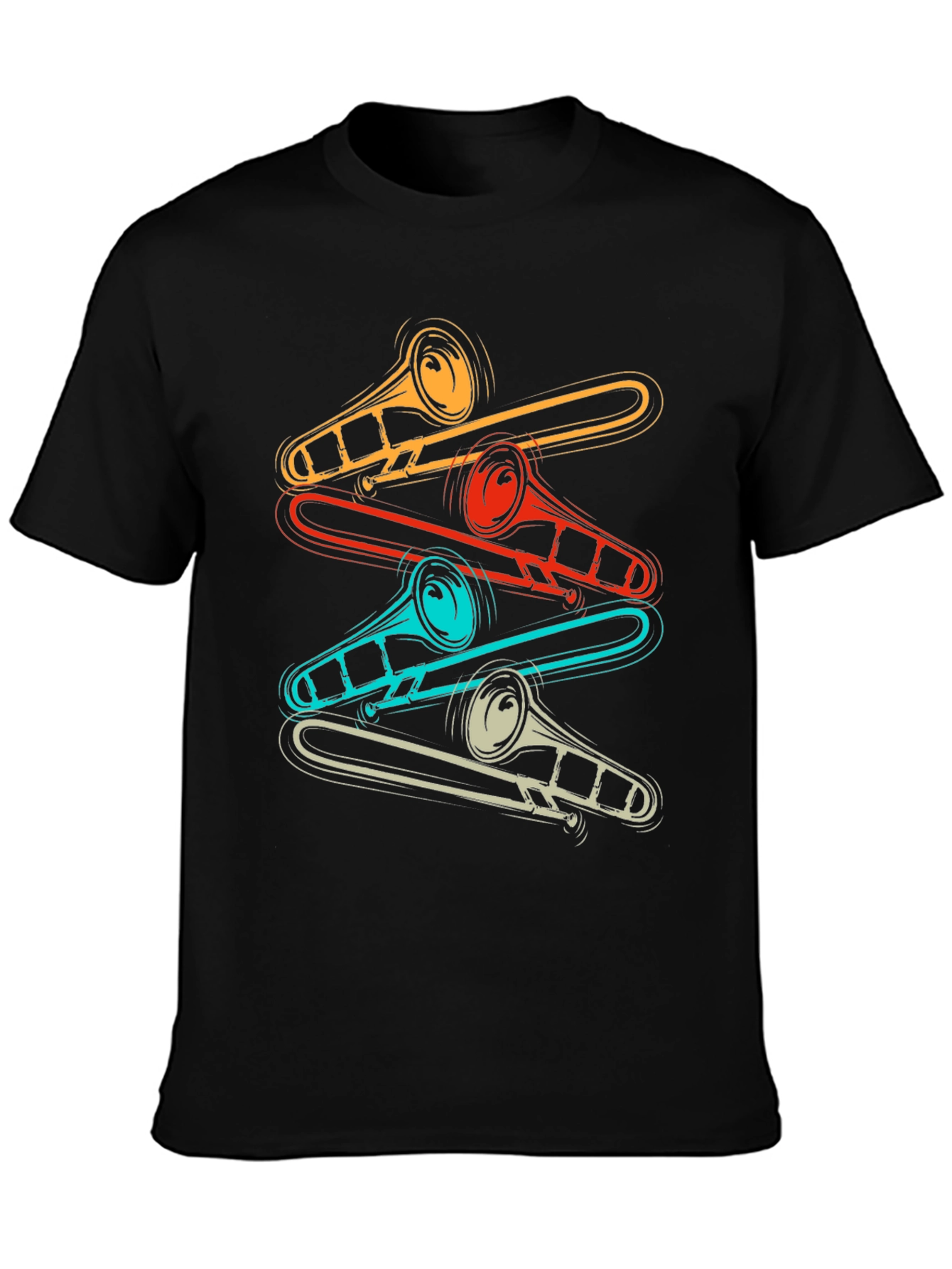 Black Retro Trombone Music Lover T-Shirt view 3