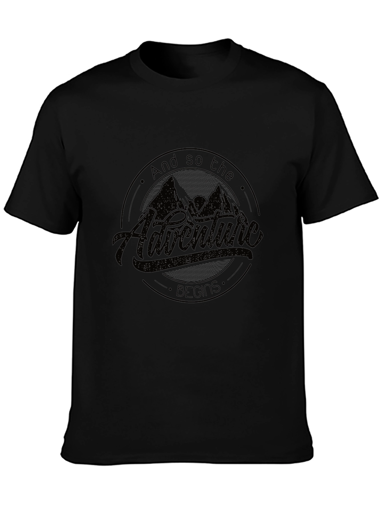 Black Adventure Begins Graphic Tee - Black Crew Neck view 3