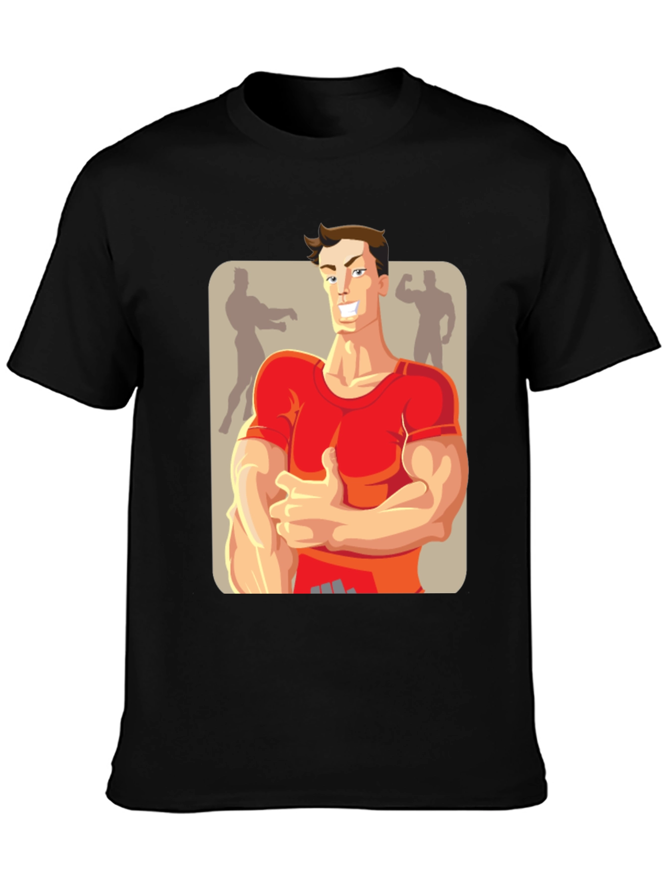 Black Bodybuilder Cartoon Graphic T-Shirt view 3