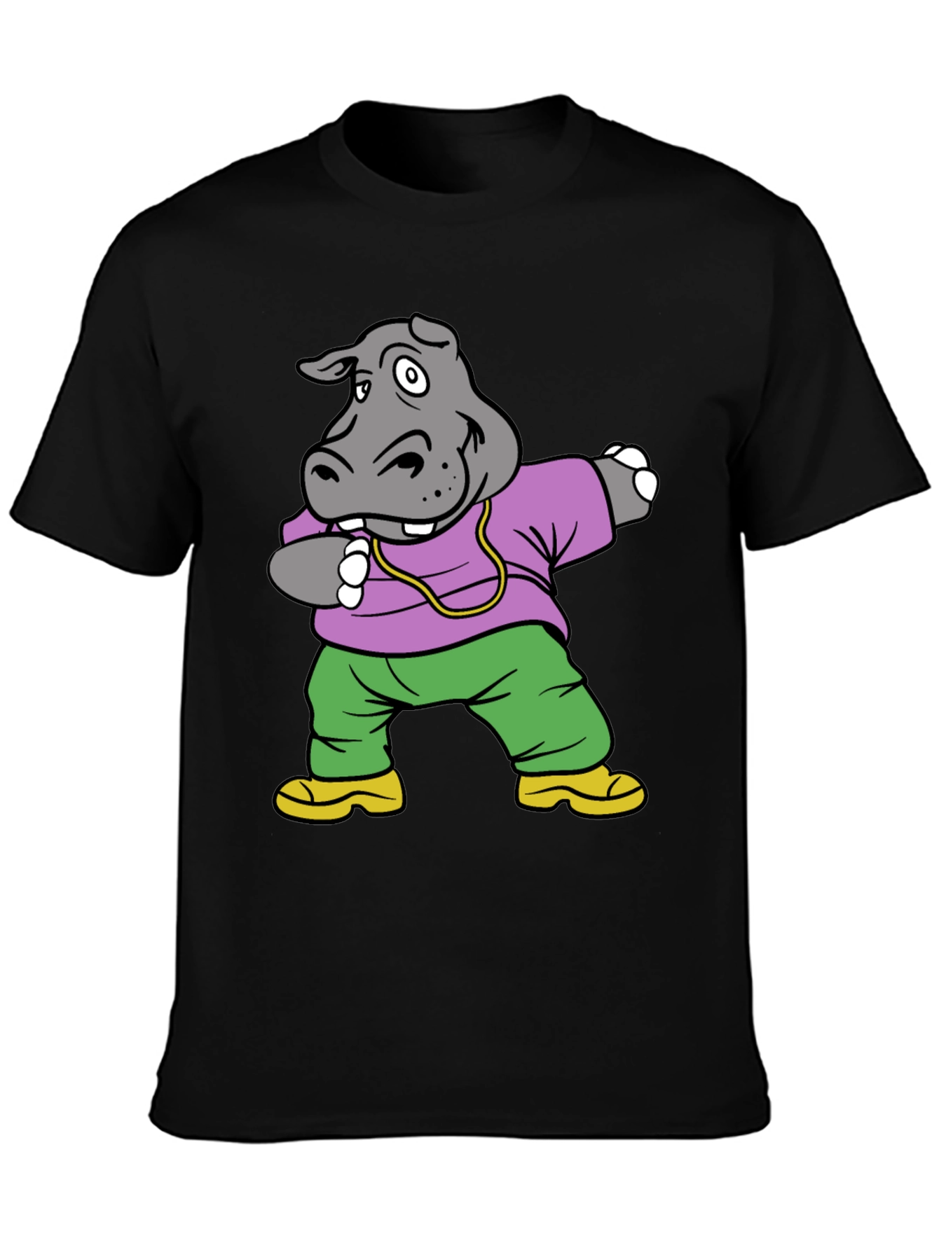 Black Dabbing Hippo Graphic Tee - Cool Cartoon Shirt view 3