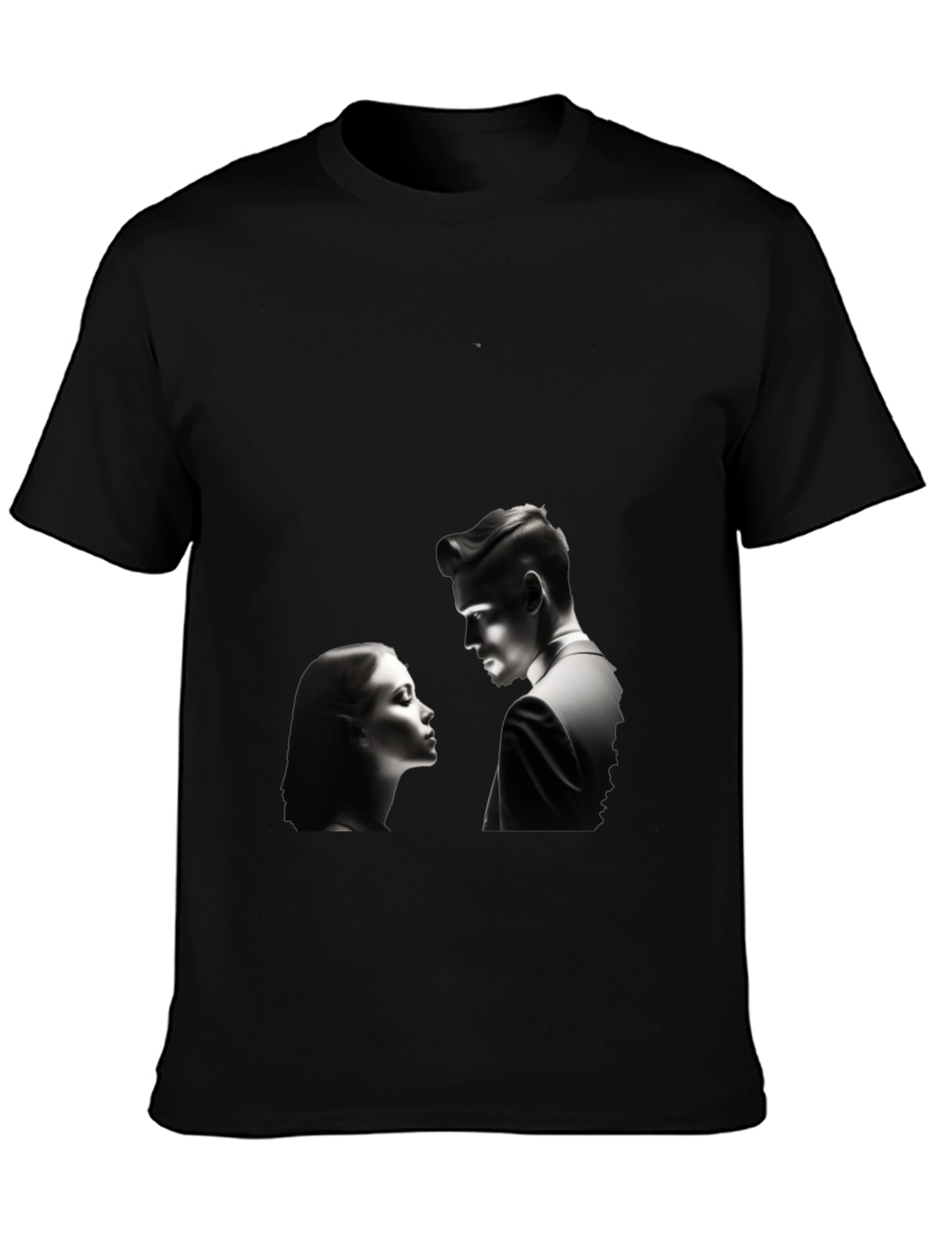 Black Romantic Black T-Shirt: Silhouette Couple Design view 3