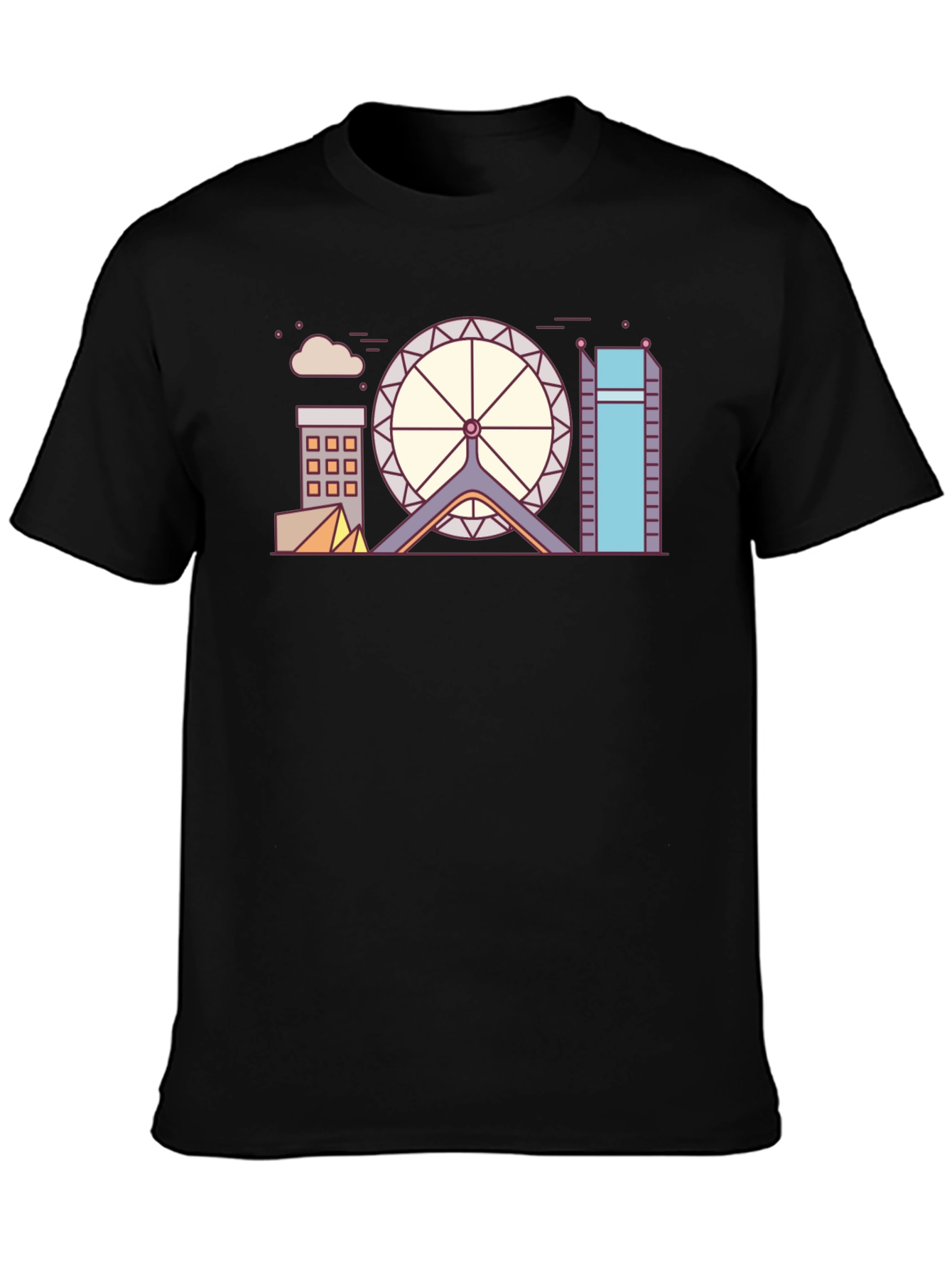 Black Geometric Cityscape Graphic Tee view 3