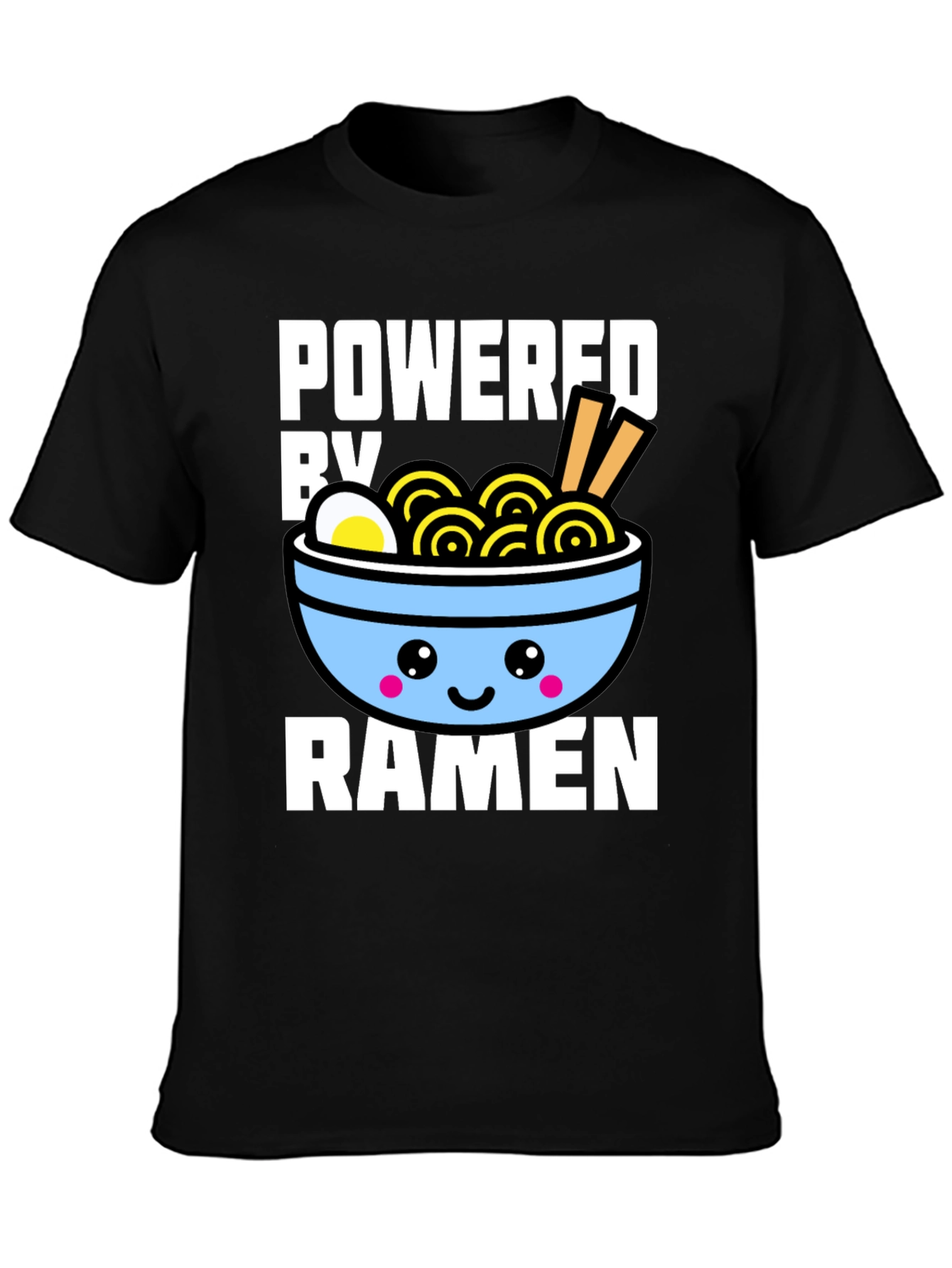 Black Powered By Ramen T-Shirt - Kawaii Noodle Bowl Graphic Tee view 3
