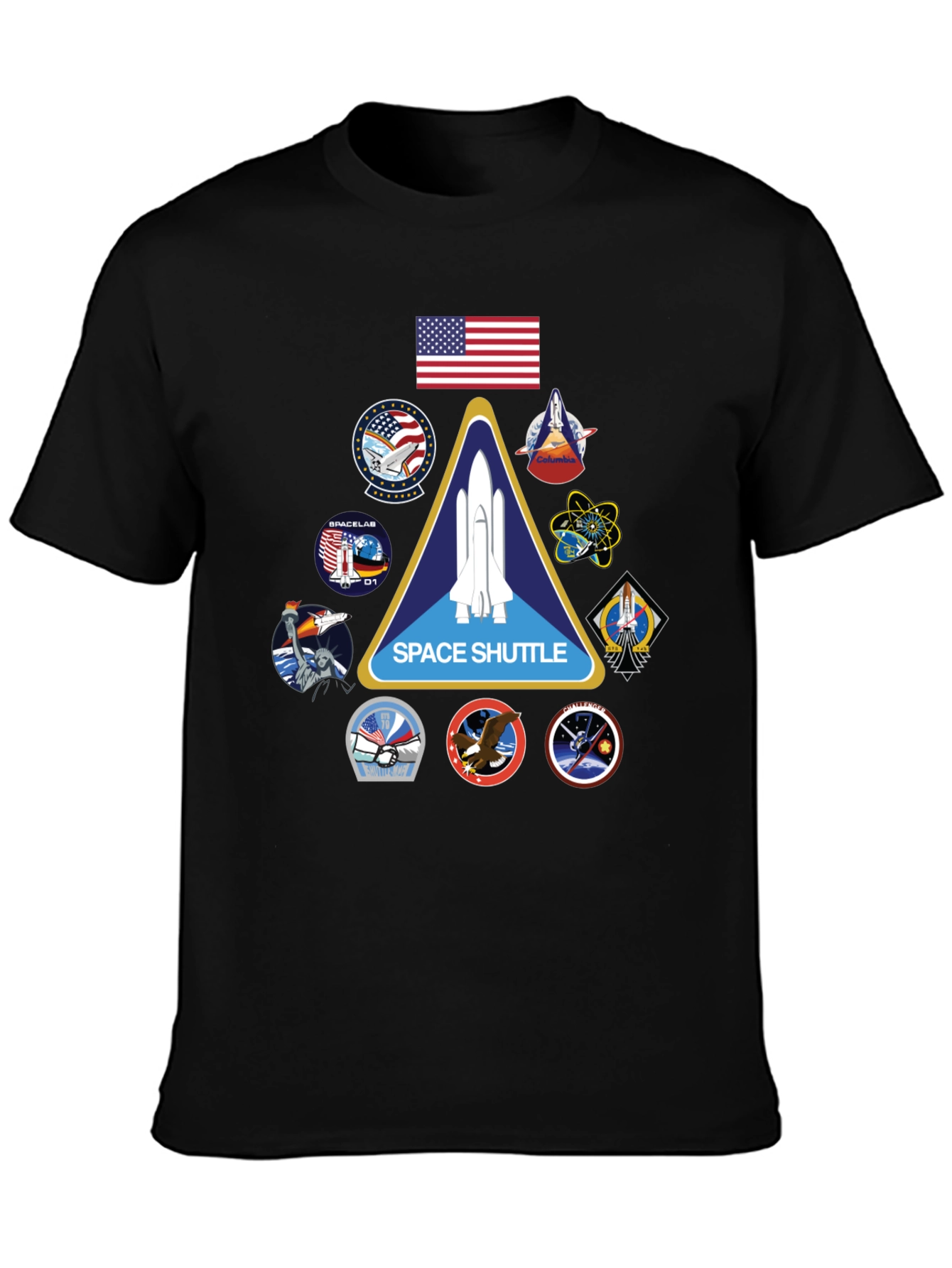 Black Space Shuttle Mission Patches Black T-Shirt view 3