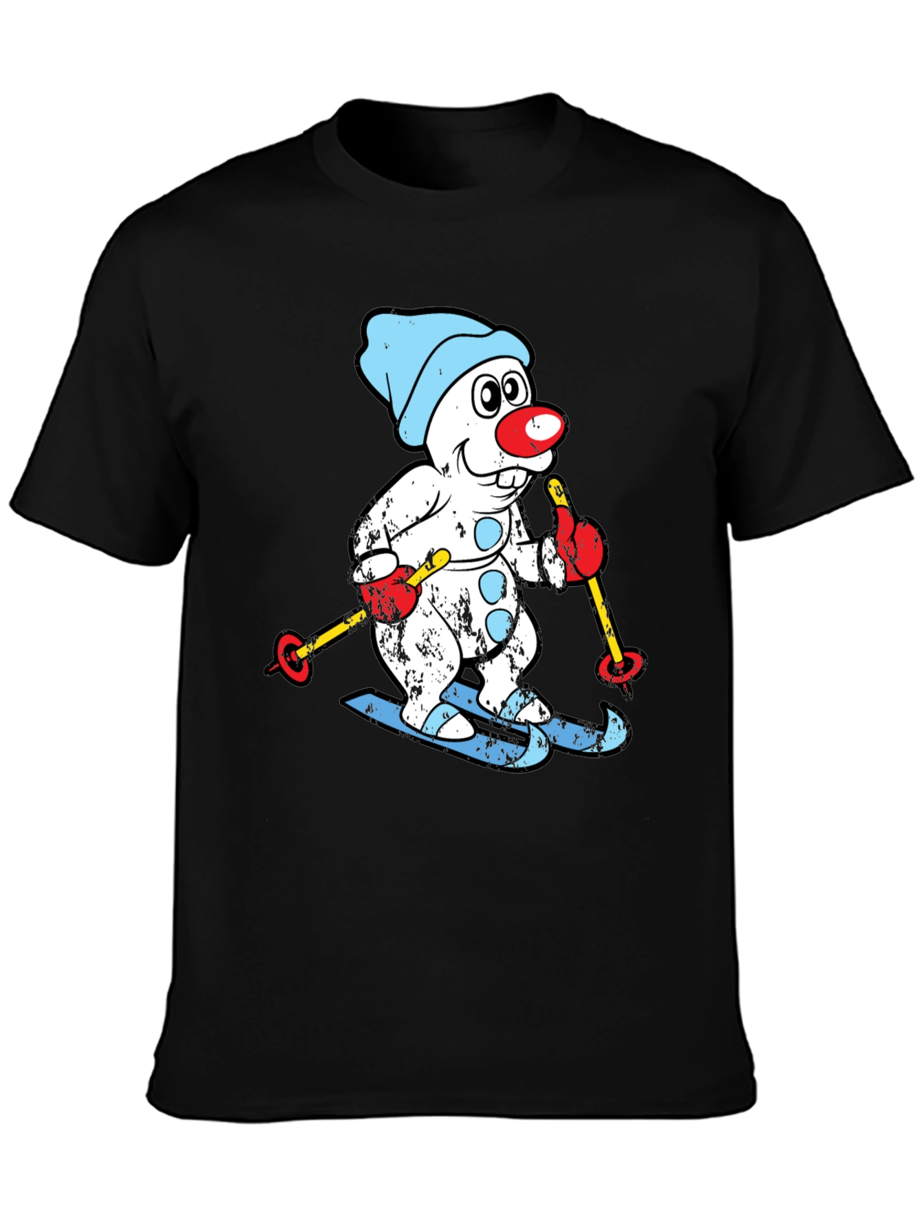 Black Skiing Snowman T-Shirt - Winter Fun view 3