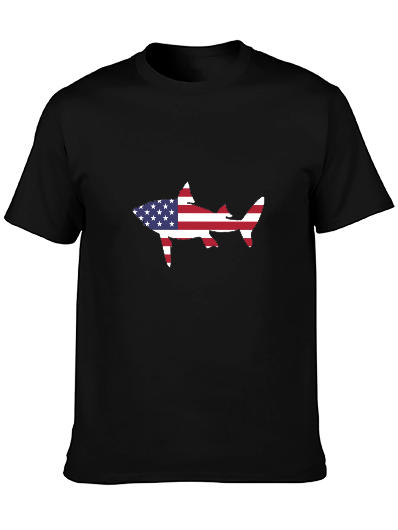 Black American Flag Shark Black T-Shirt view 3