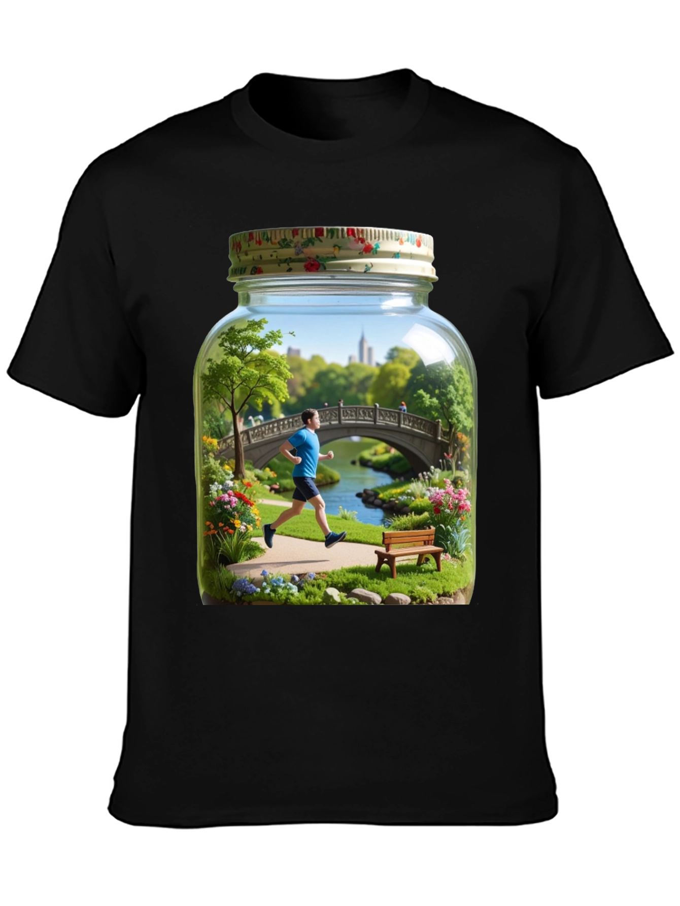 Black Central Park Scene in a Jar Graphic Tee view 3