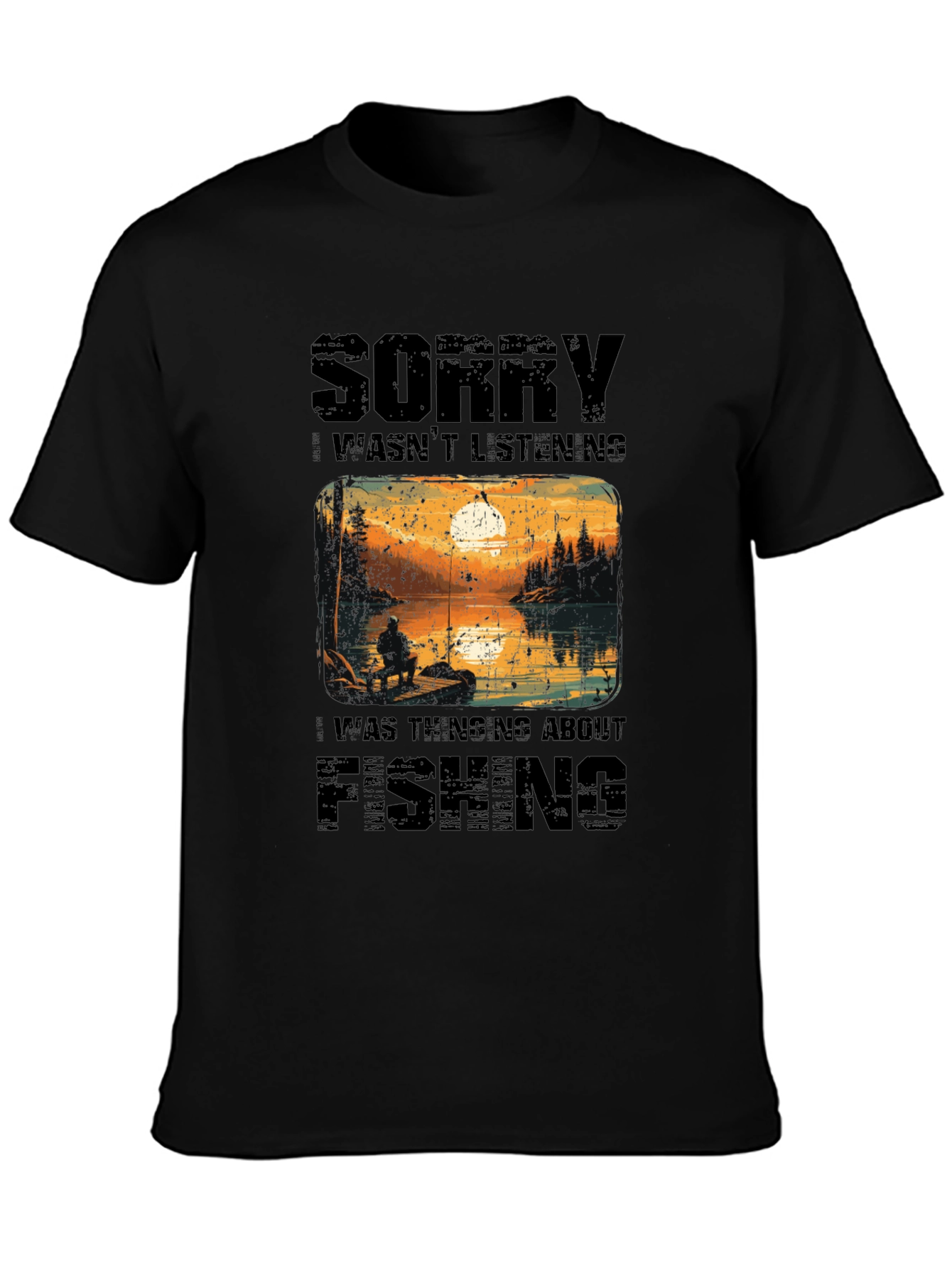 Black Fishing Graphic Tee: Sorry Wasn't Listening view 3
