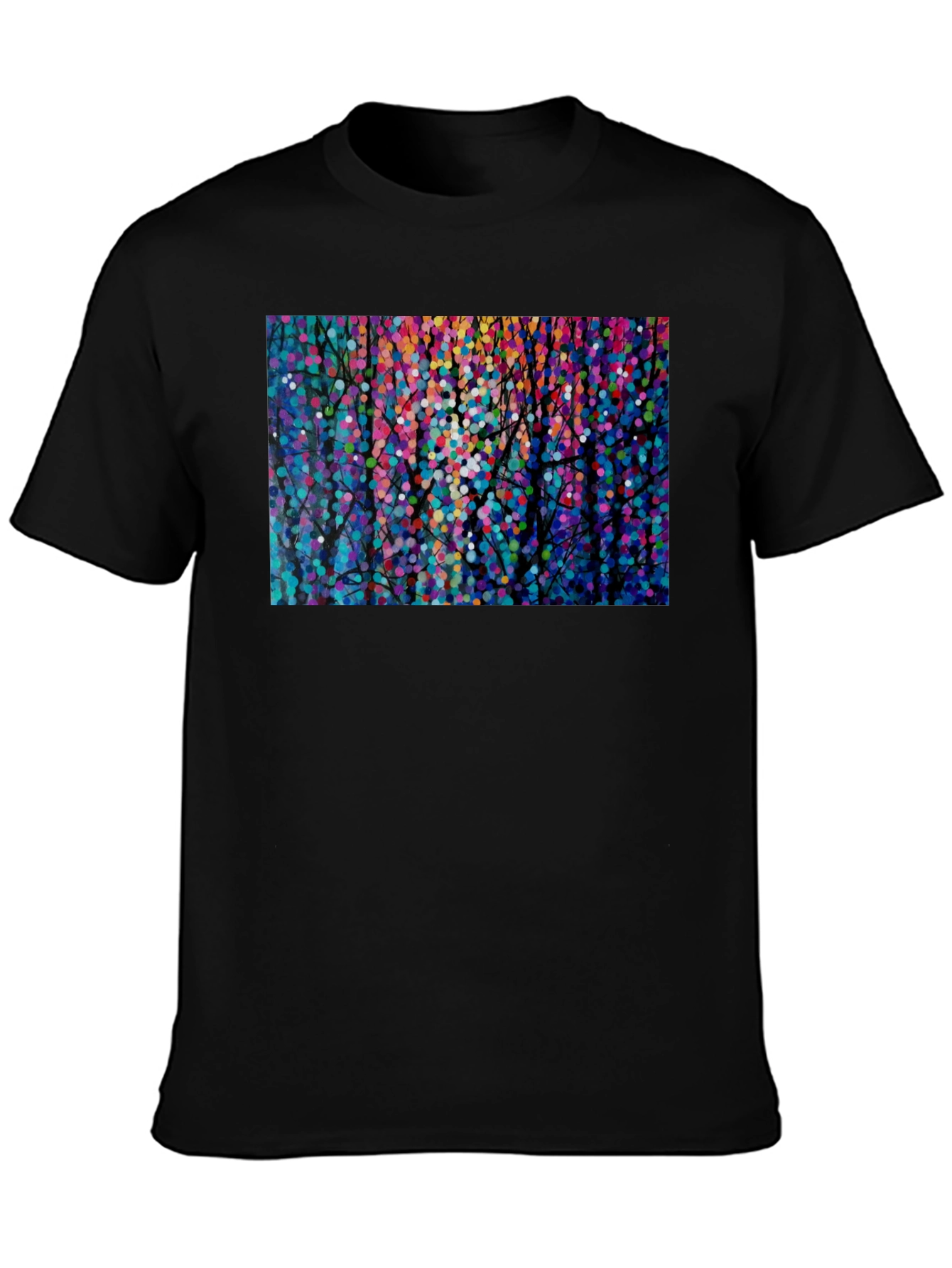 Black Colorful Abstract Forest Graphic Tee - Black view 3