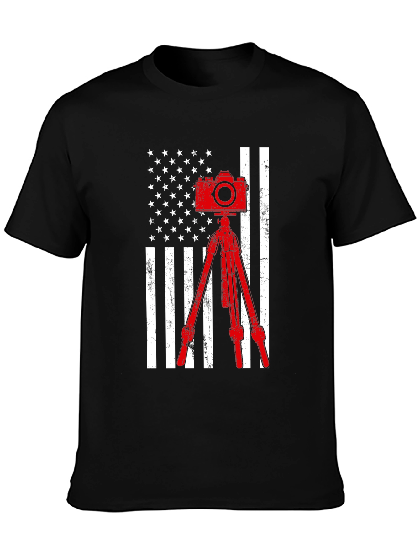 Black Patriotic Photographer T-Shirt - Camera & American Flag view 3