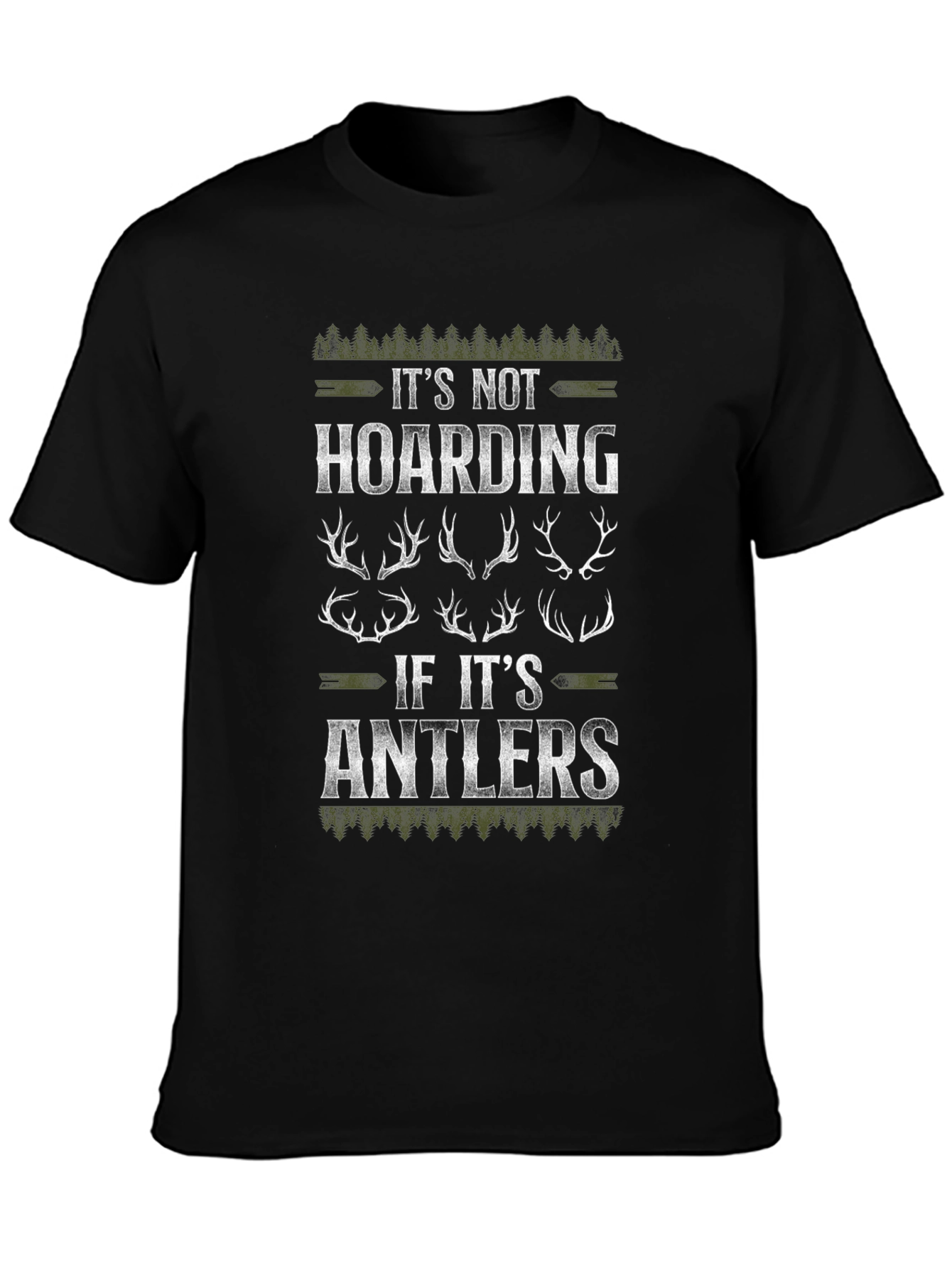 Black It's Not Hoarding Antlers Graphic Tee view 3