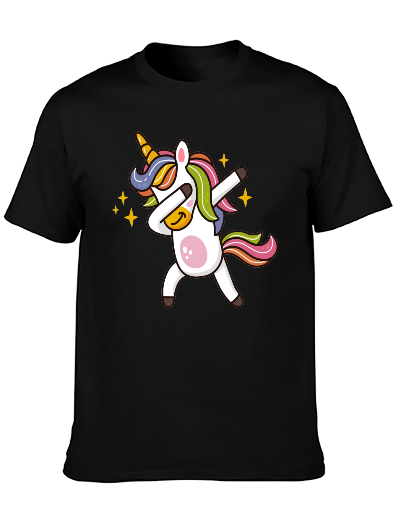 Black Dabbing Unicorn Graphic Tee - Black Cotton Blend view 3
