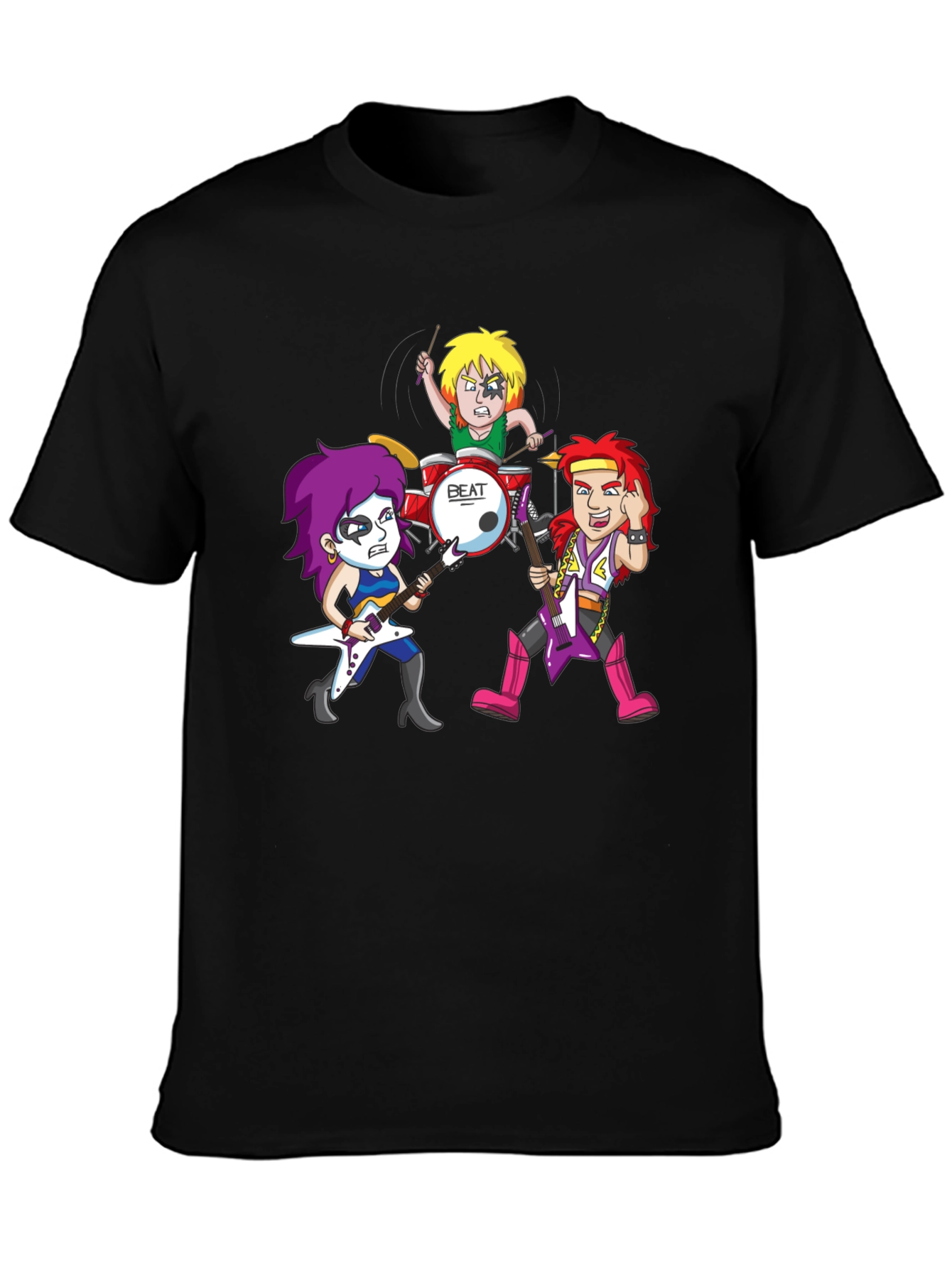 Black Rock Band Cartoon Graphic Black T-Shirt view 3
