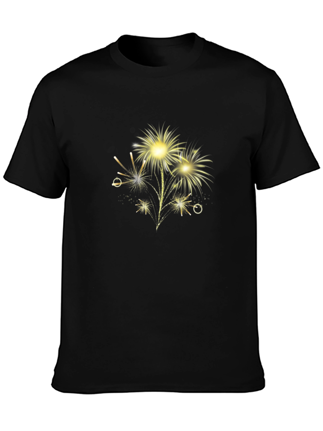 Black Festive Fireworks Graphic Tee - Black Cotton Blend view 3
