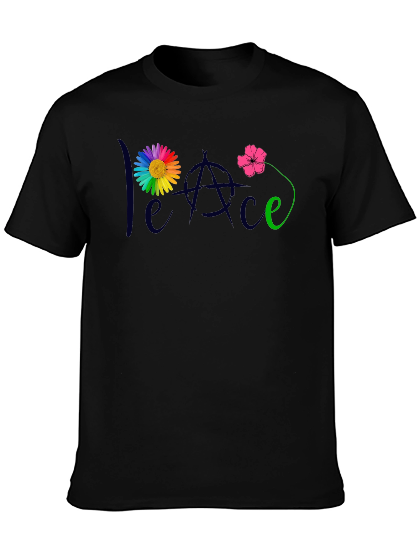 Black Peace Flower T-Shirt - Men's Black Tee view 3