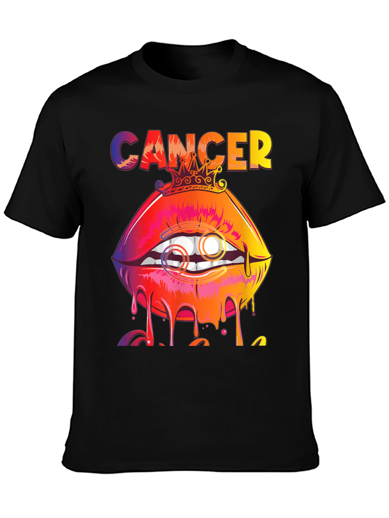 Black Cancer Zodiac Lips Graphic T-Shirt view 3