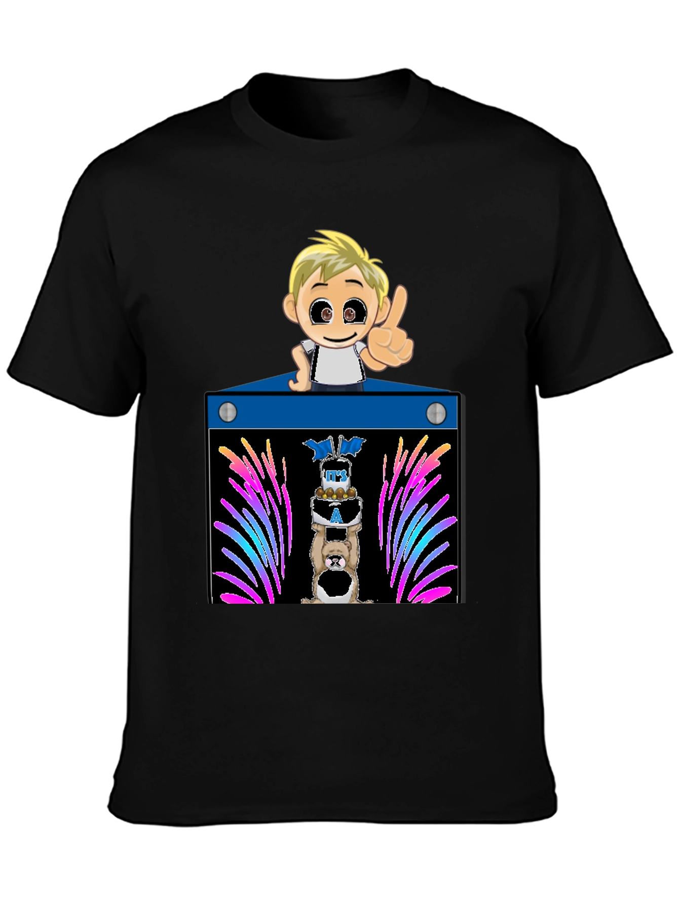 Black Cartoon Boy Birthday T-Shirt view 3