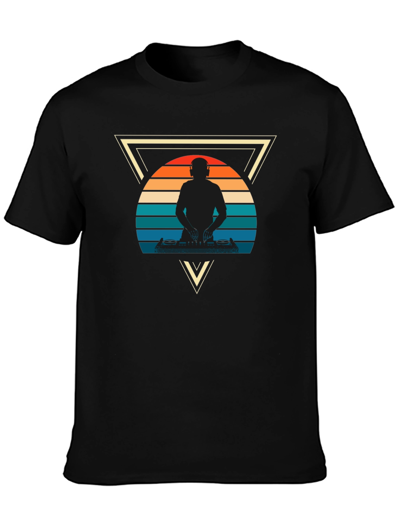 Black Retro DJ Triangle Graphic Tee view 3