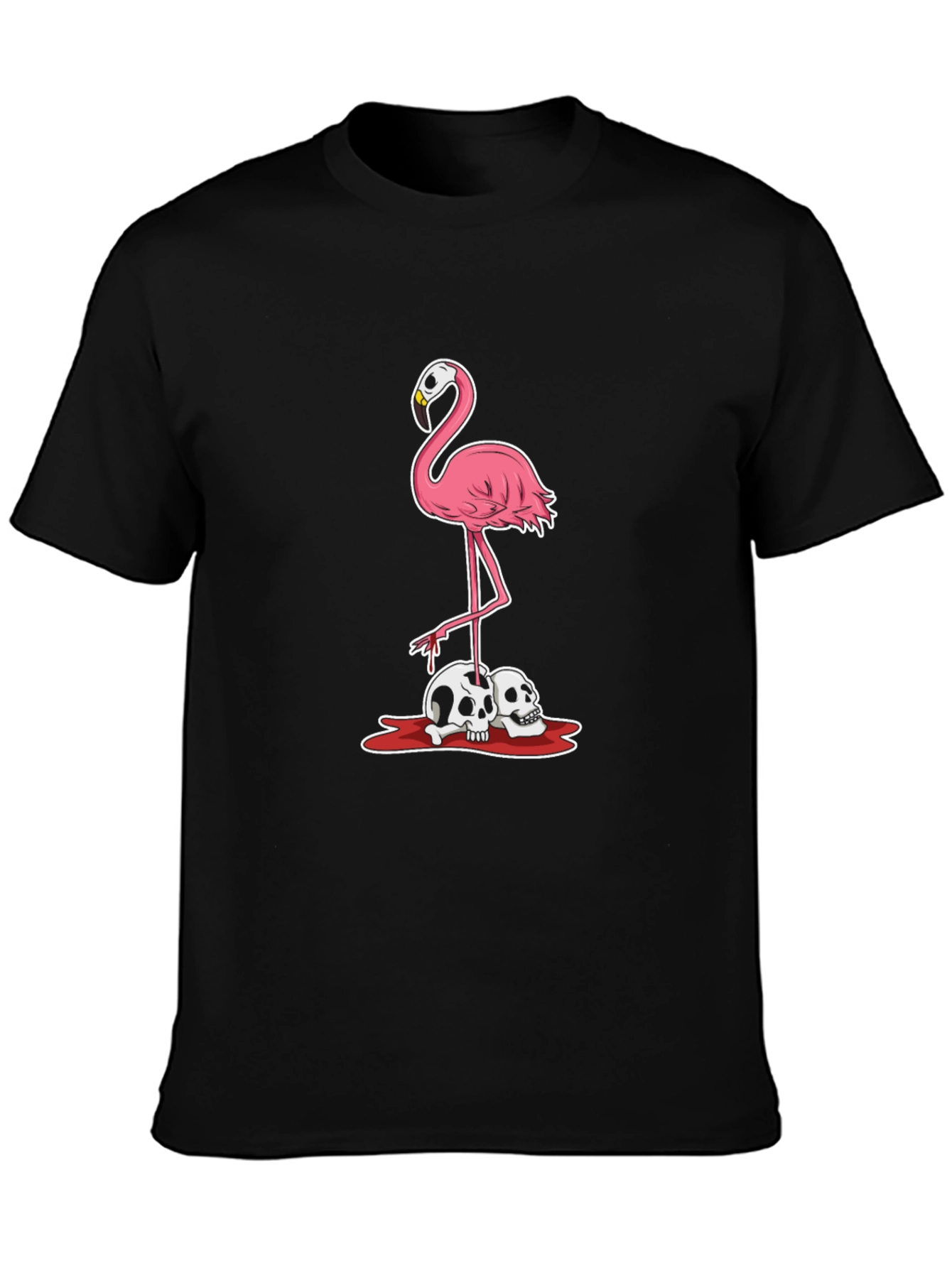 Black Flamingo Skull T-Shirt - Dark Humor Graphic Tee view 3