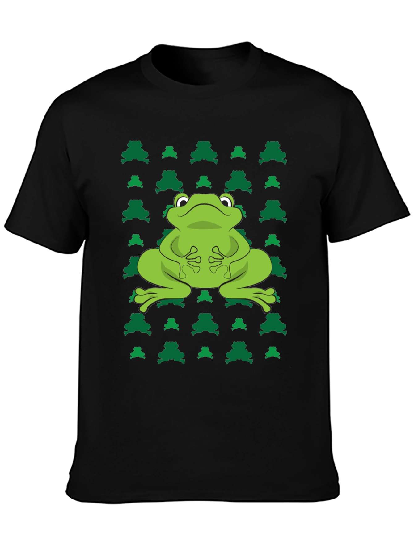 Black Frog Pattern Black T-Shirt view 3