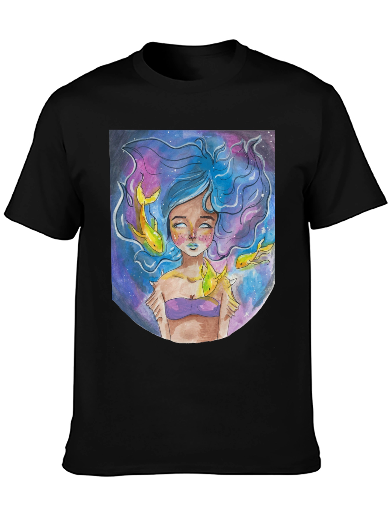 Black Artistic Mermaid Graphic T-Shirt - Unique Fantasy Design view 3