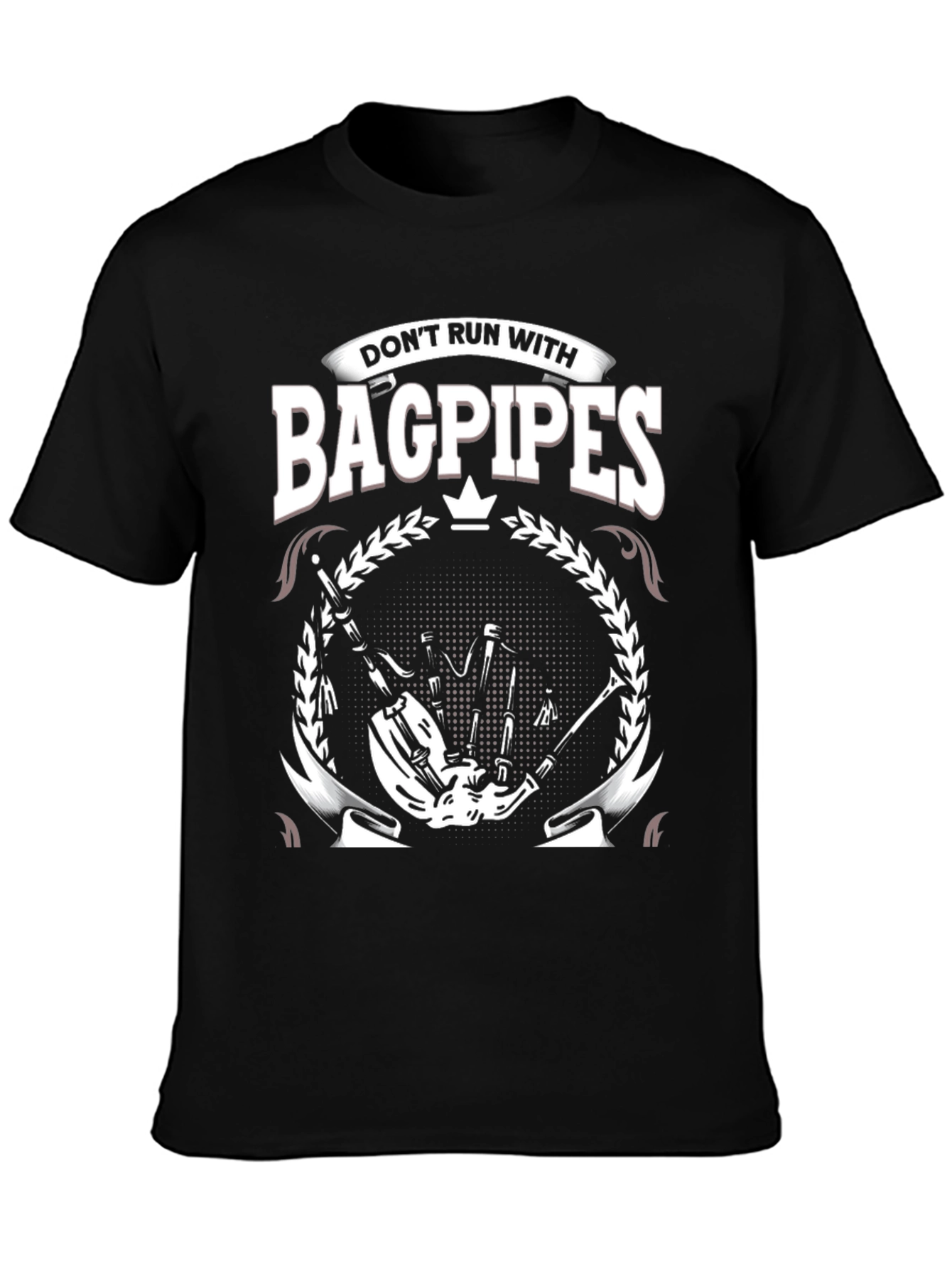 Black Don't Run With Bagpipes Graphic T-Shirt view 3