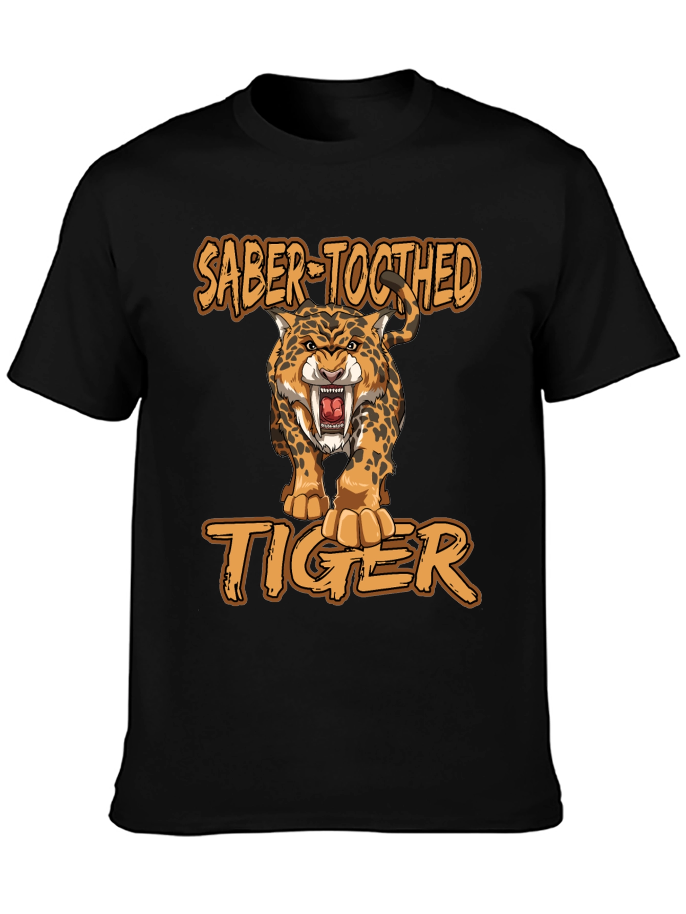 Black Saber-Toothed Tiger Graphic Print T-Shirt view 3