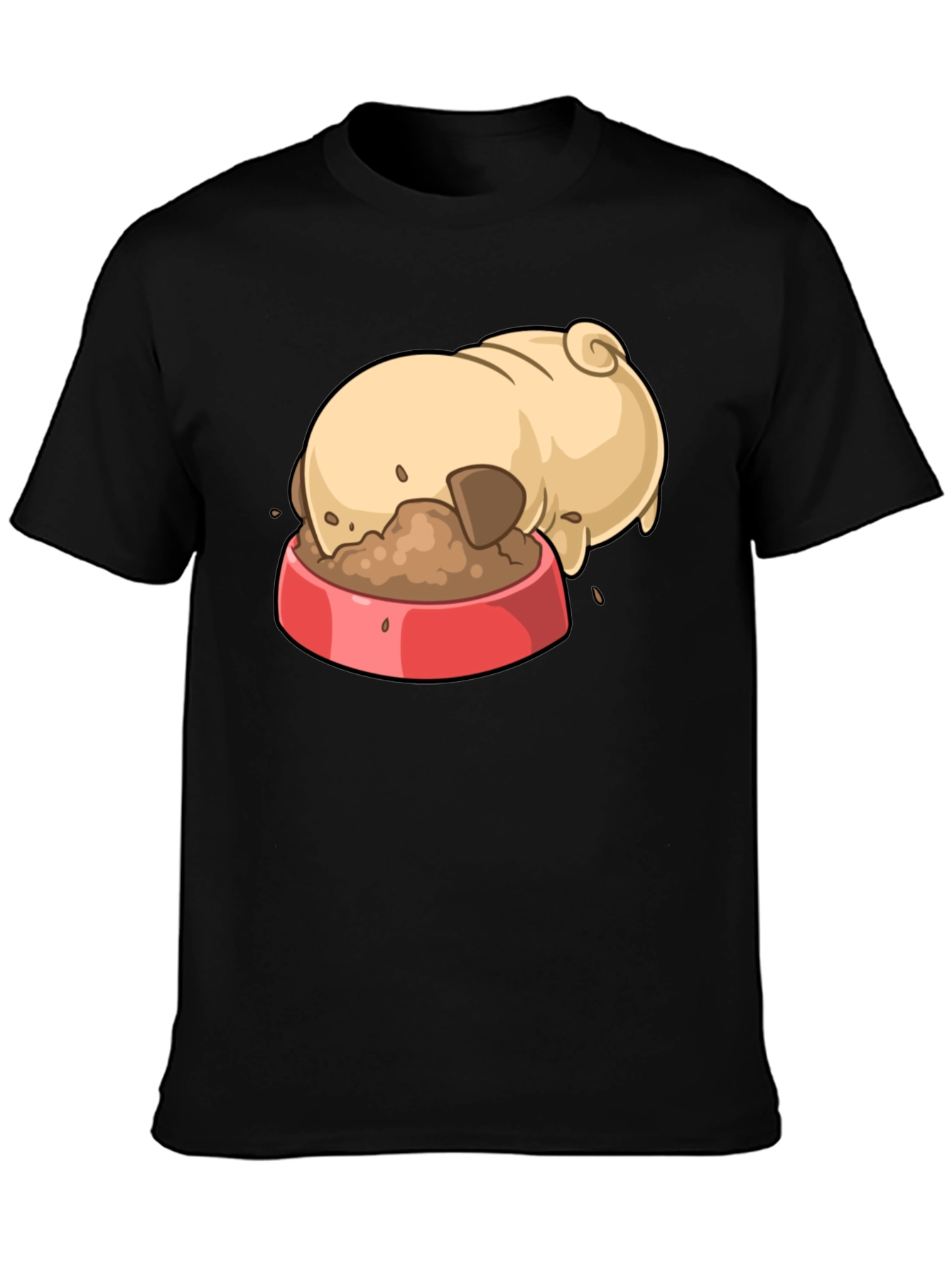Black Pug Eating Cartoon Graphic T-Shirt view 3