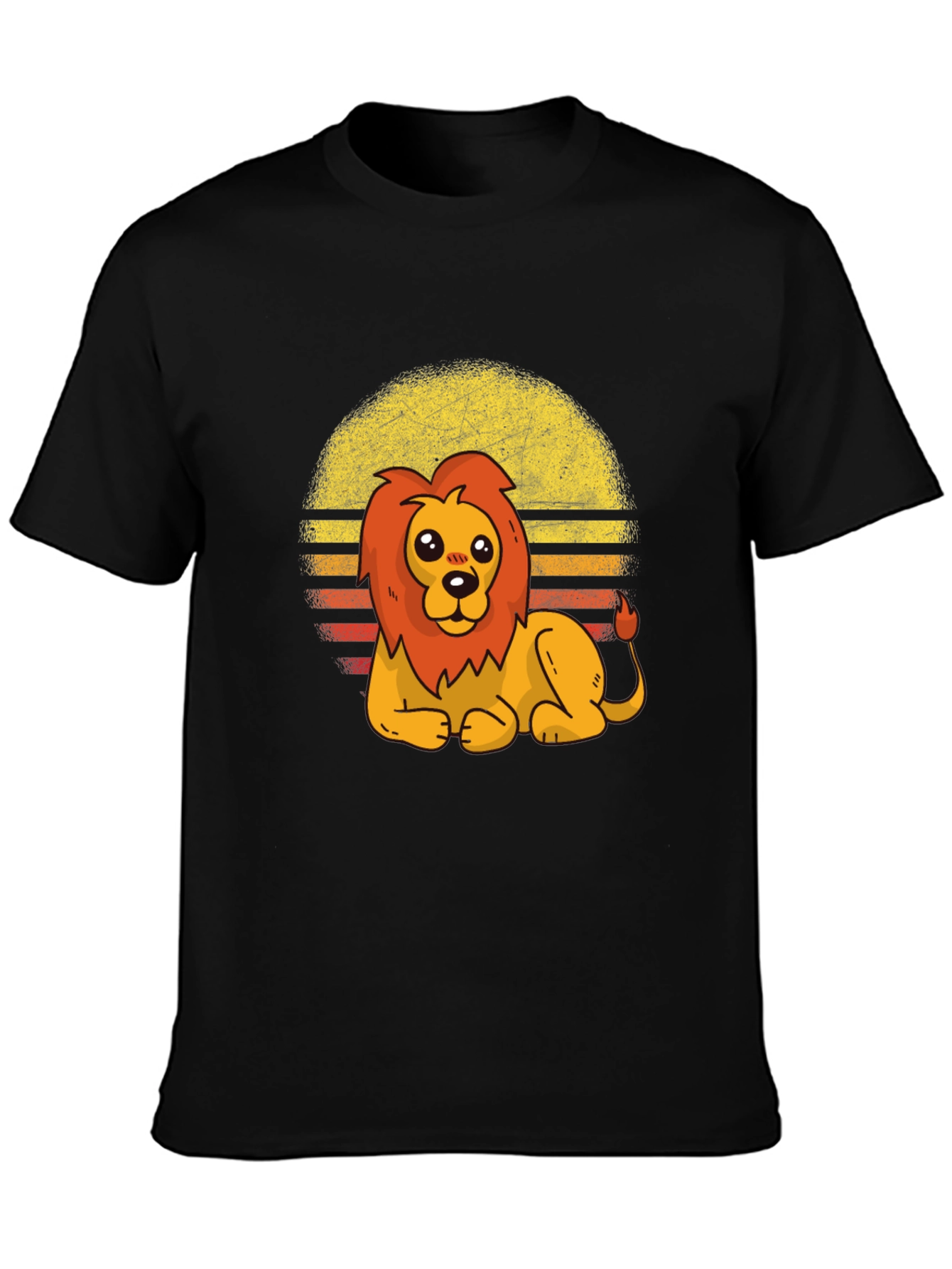 Black Cute Lion Retro Sunset Graphic Tee view 3