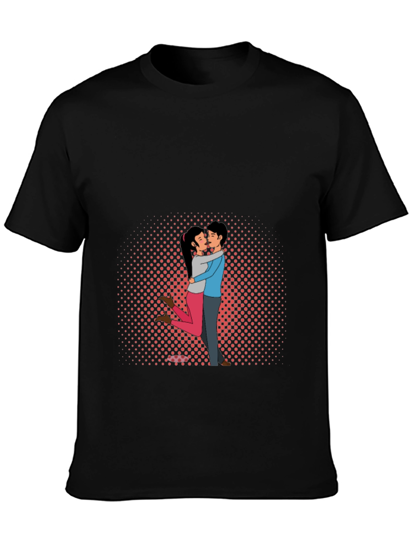 Black Couple Embrace Graphic Tee - Black Cotton Blend view 3