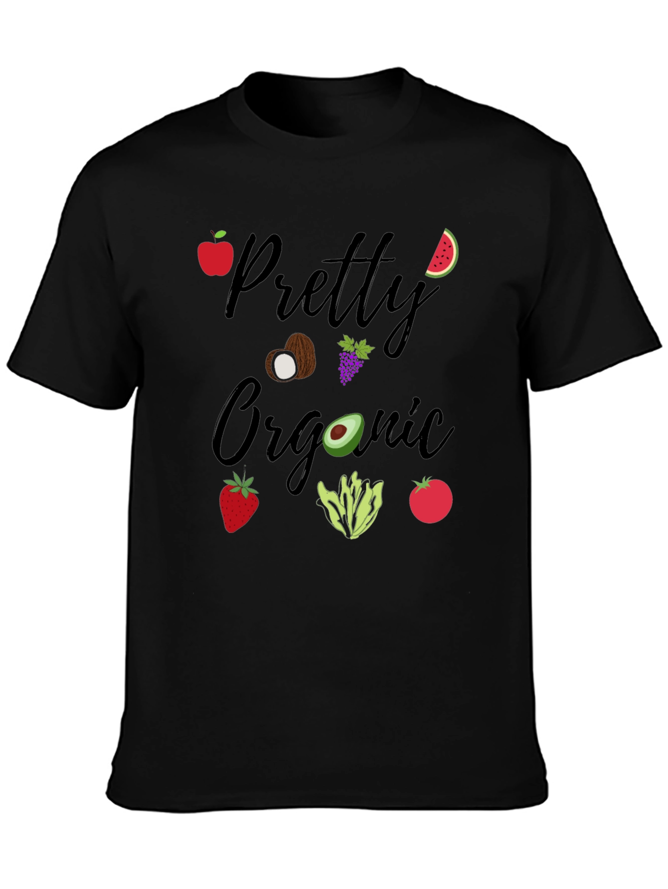 Black Pretty Organic Black T-Shirt Fruit & Vegetable Graphic view 3