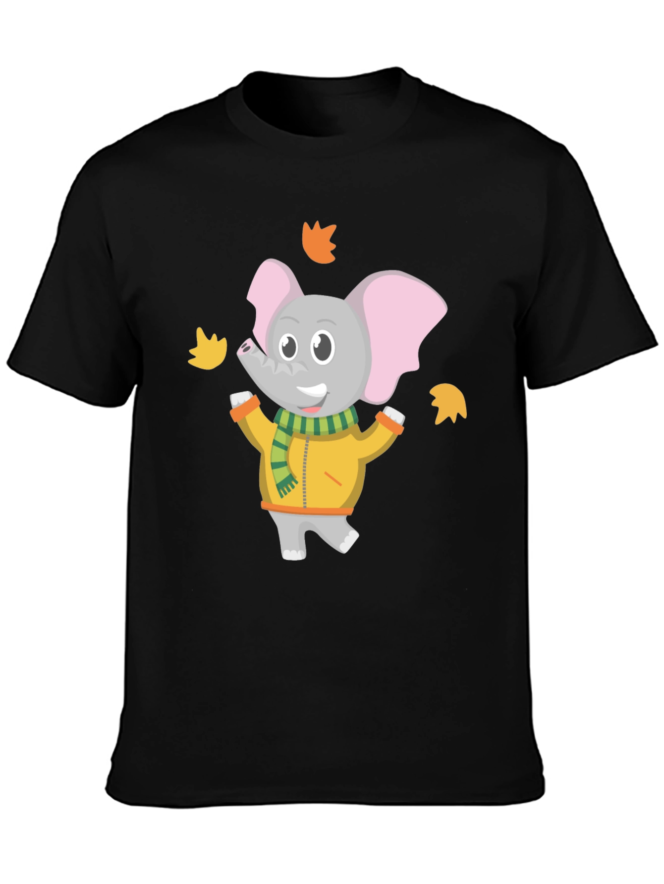 Black Cute Elephant Fall Leaves Graphic T-Shirt view 3